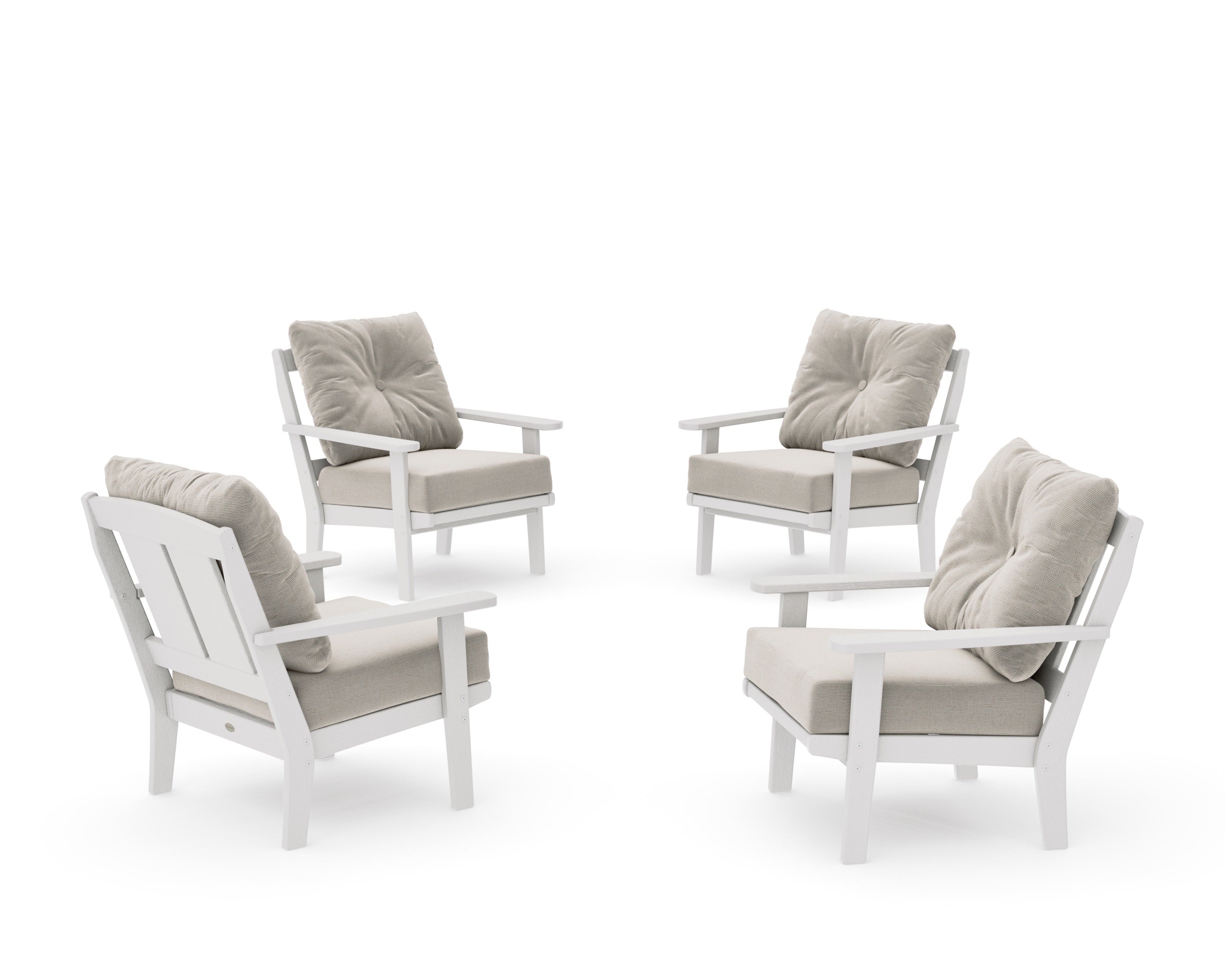 Mission 5-Piece Deep Seating Set with Fire Pit Table in Vintage White / Dune Burlap