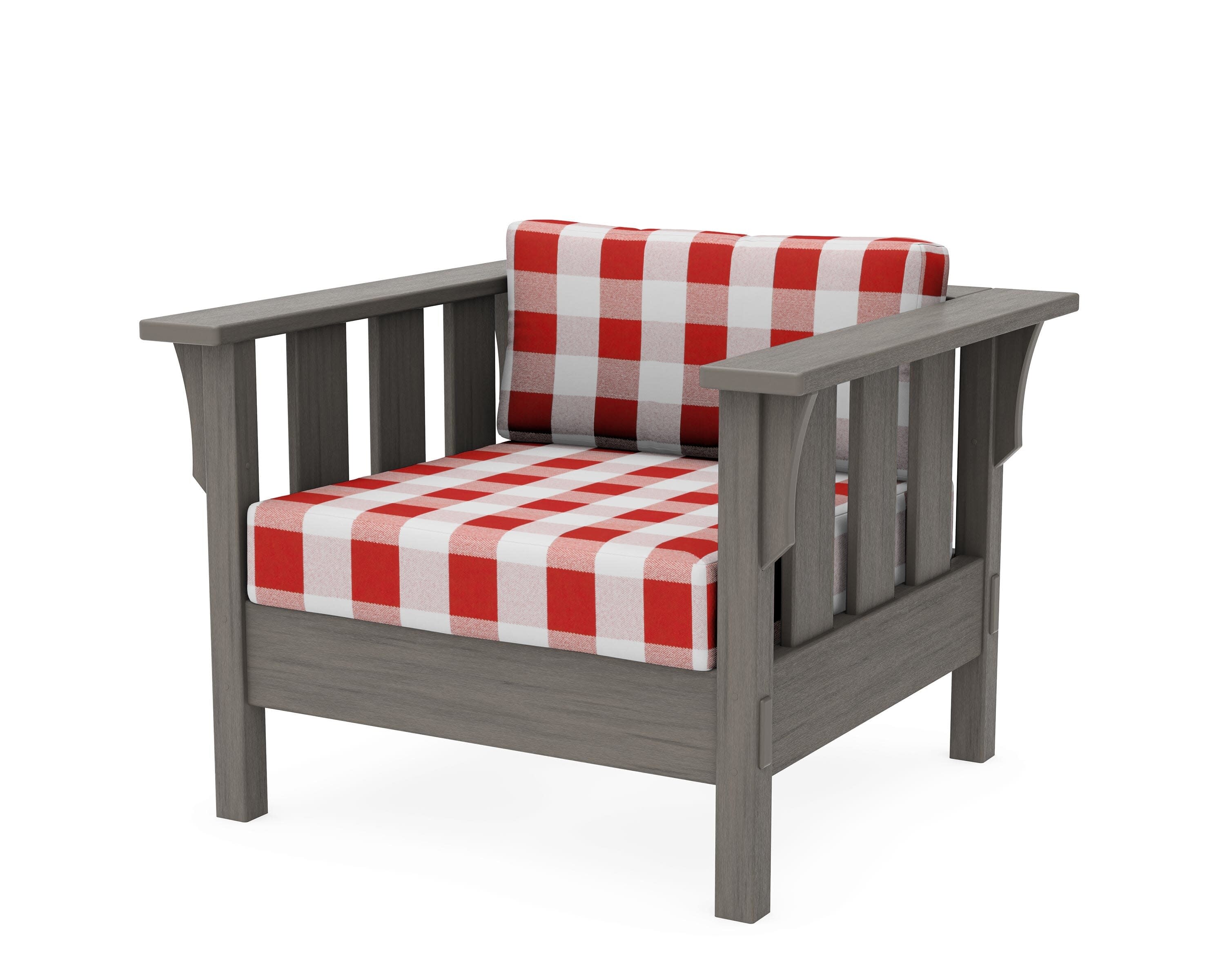 Acadia Deep Seating Chair in Driftwood / Buffalo Plaid Crimson