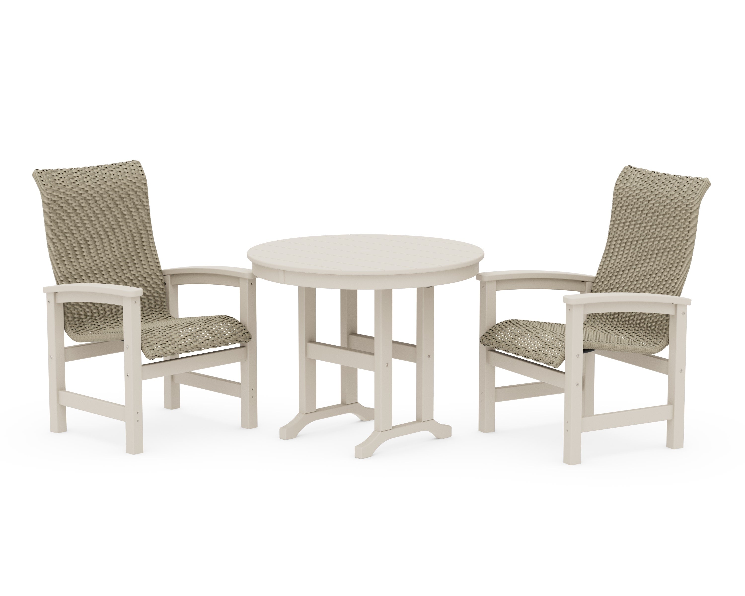Coastal Woven High-Back 3-Piece Farmhouse Dining Set in Sand / Dune Grass