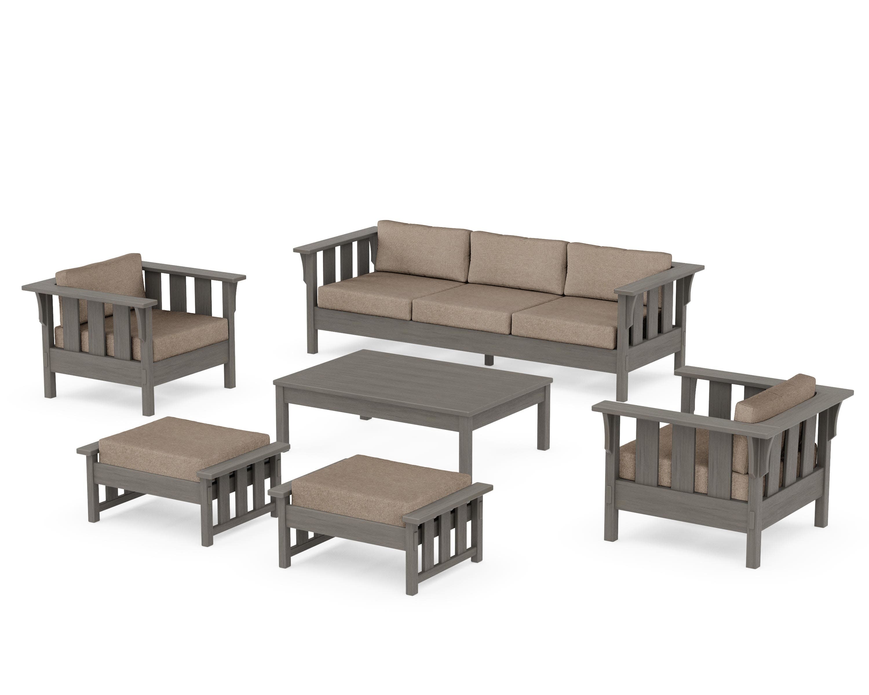Acadia 6-Piece Lounge Sofa Set in Driftwood / Spiced Burlap
