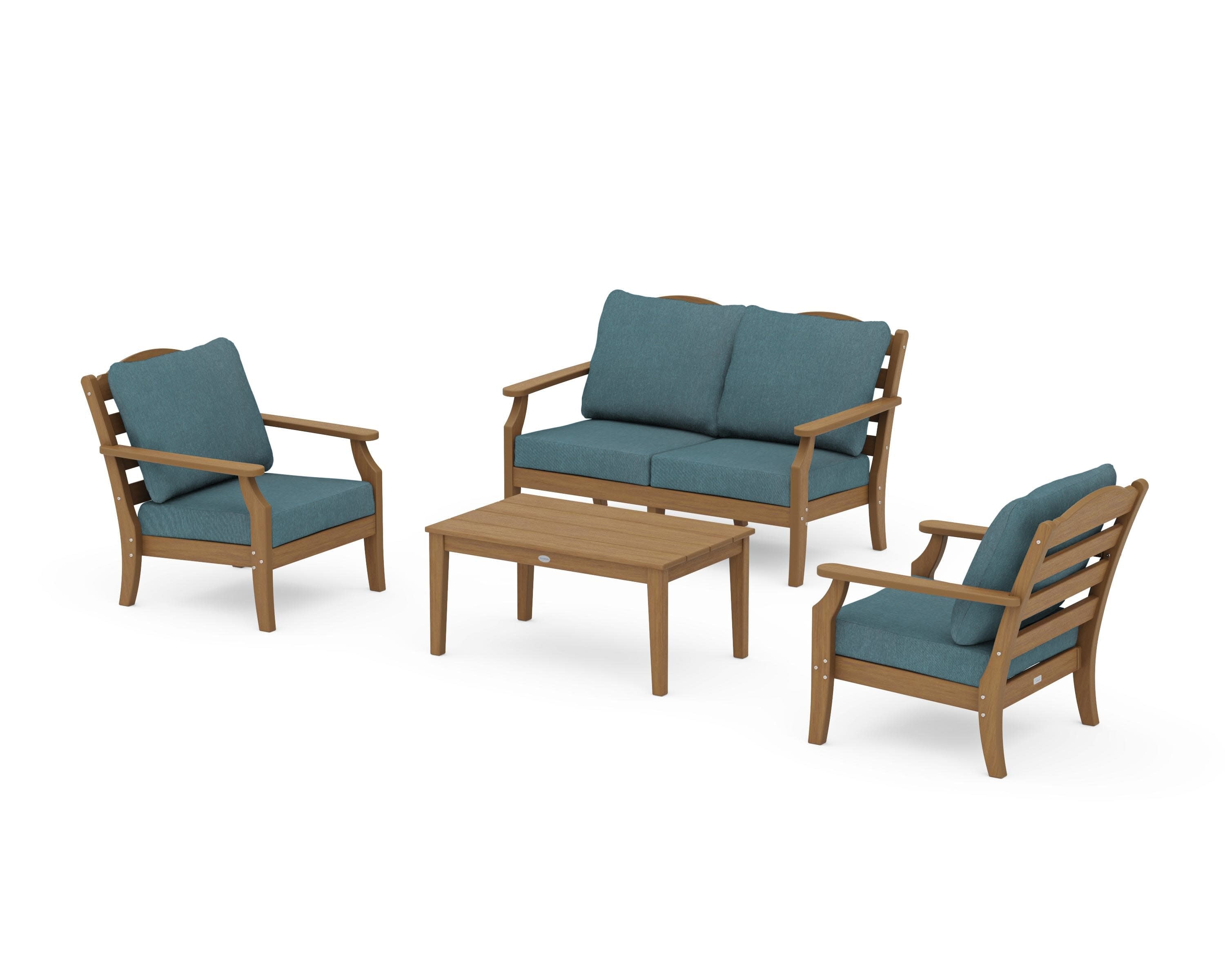 Savannah 4-Piece Deep Seating Set with Loveseat in Natural / Ocean Teal