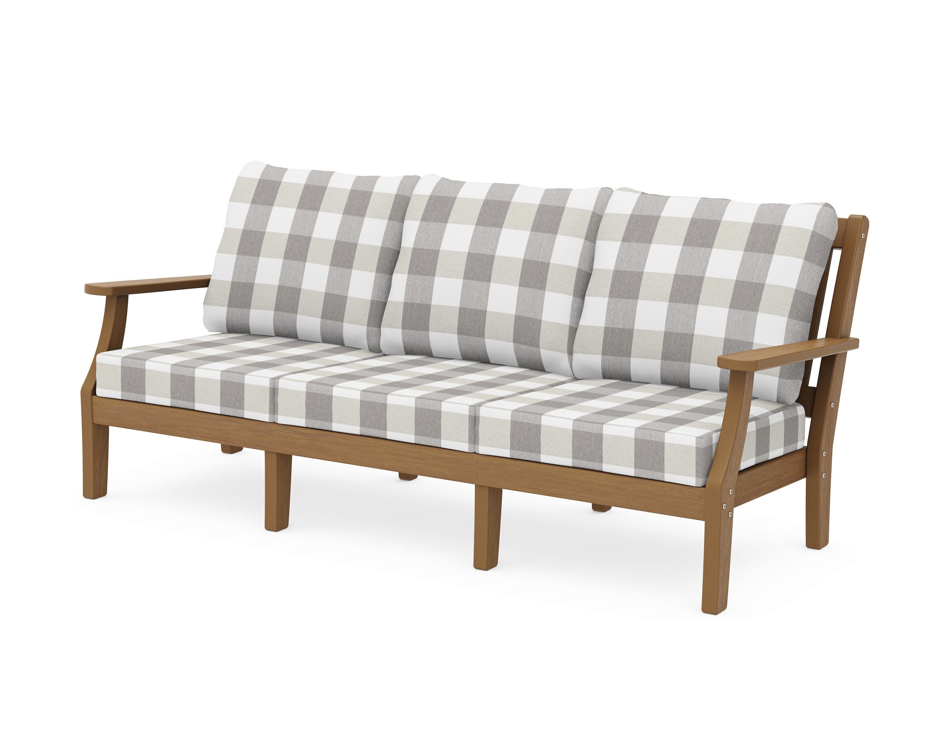 Chinoiserie Deep Seating Sofa in Natural / Buffalo Plaid Grey Mist