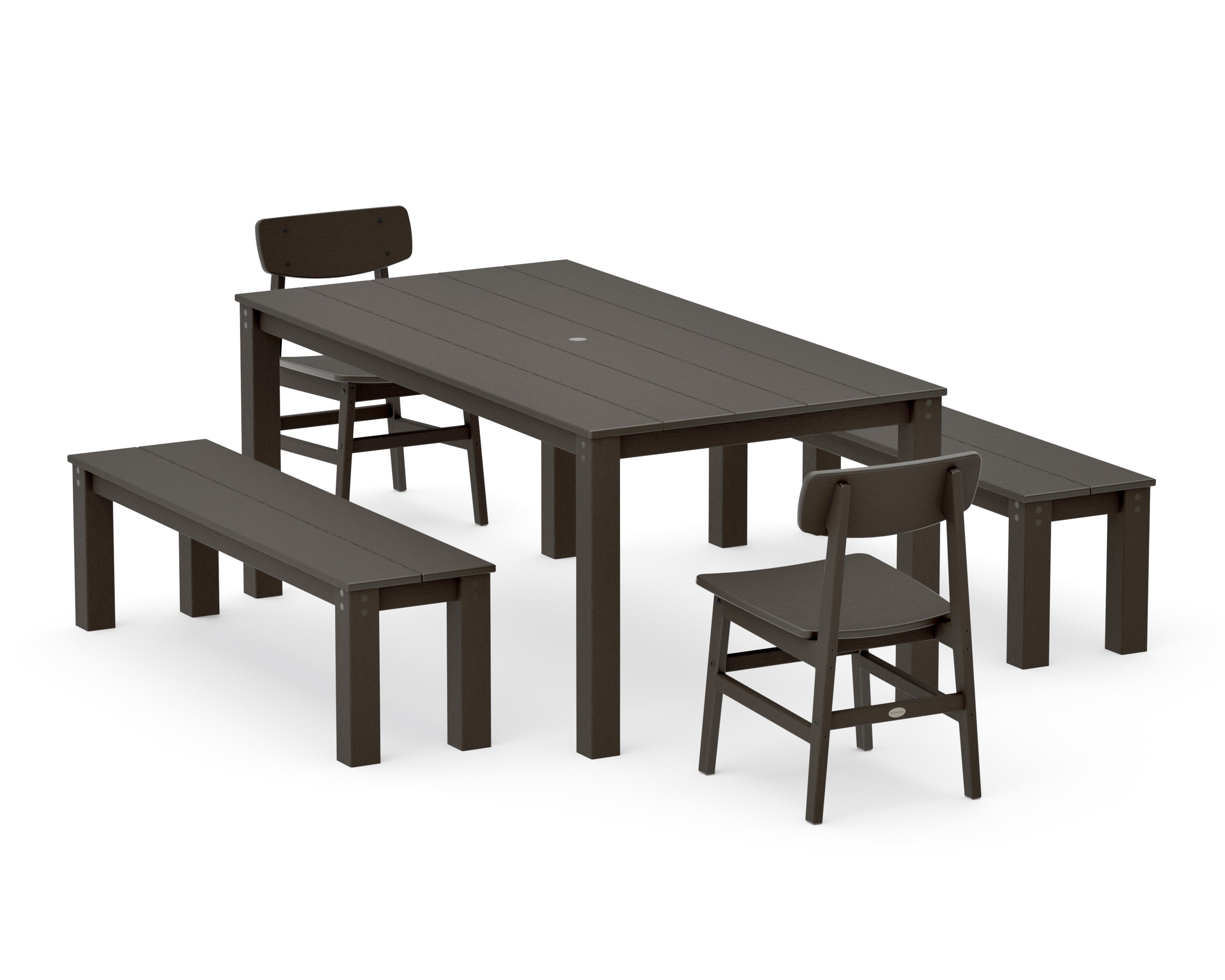 Modern Studio Urban Chair 5-Piece Parsons Dining Set with Benches in Vintage Coffee