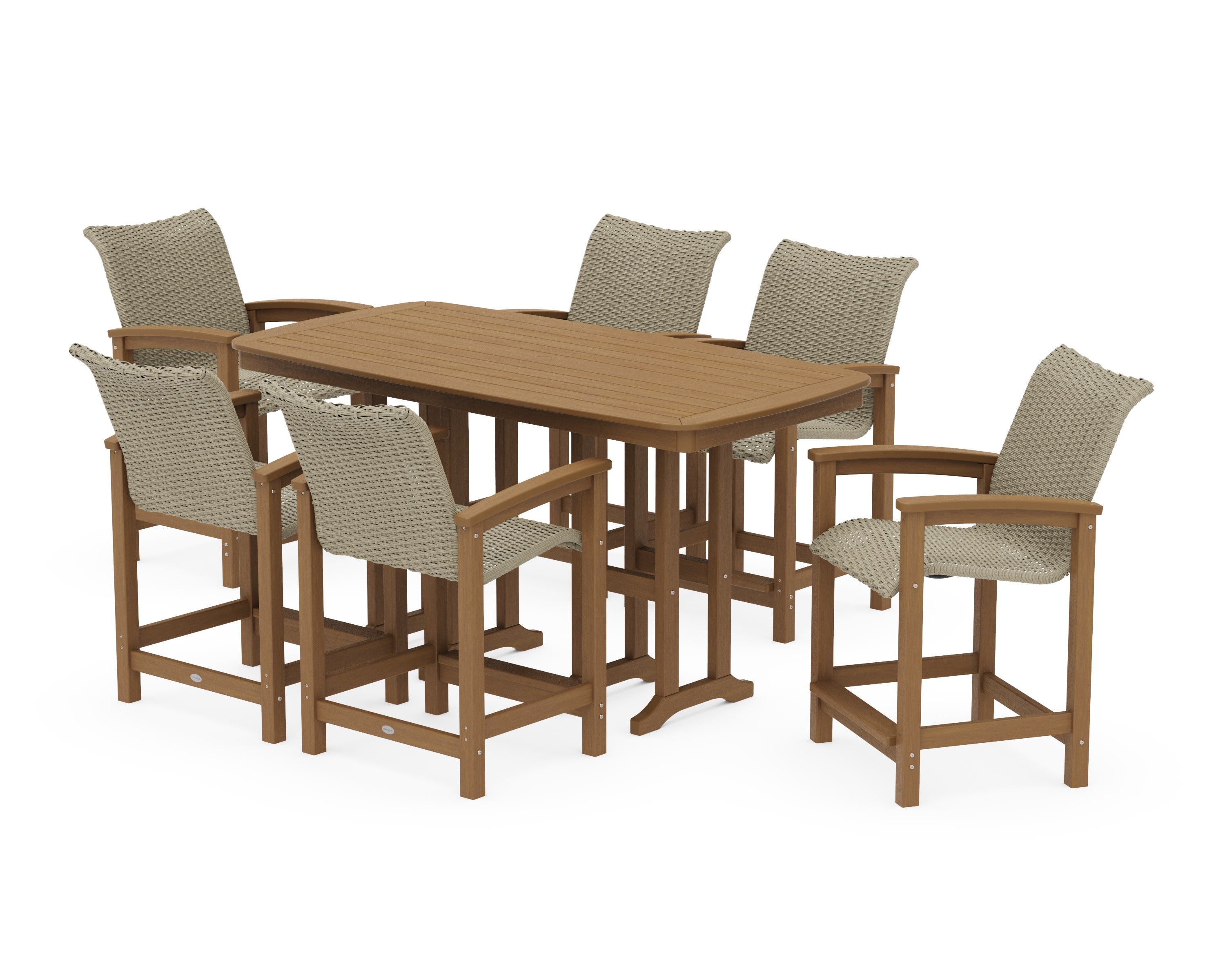 Coastal Woven Arm Chair 7-Piece Counter Set in Natural / Dune Grass