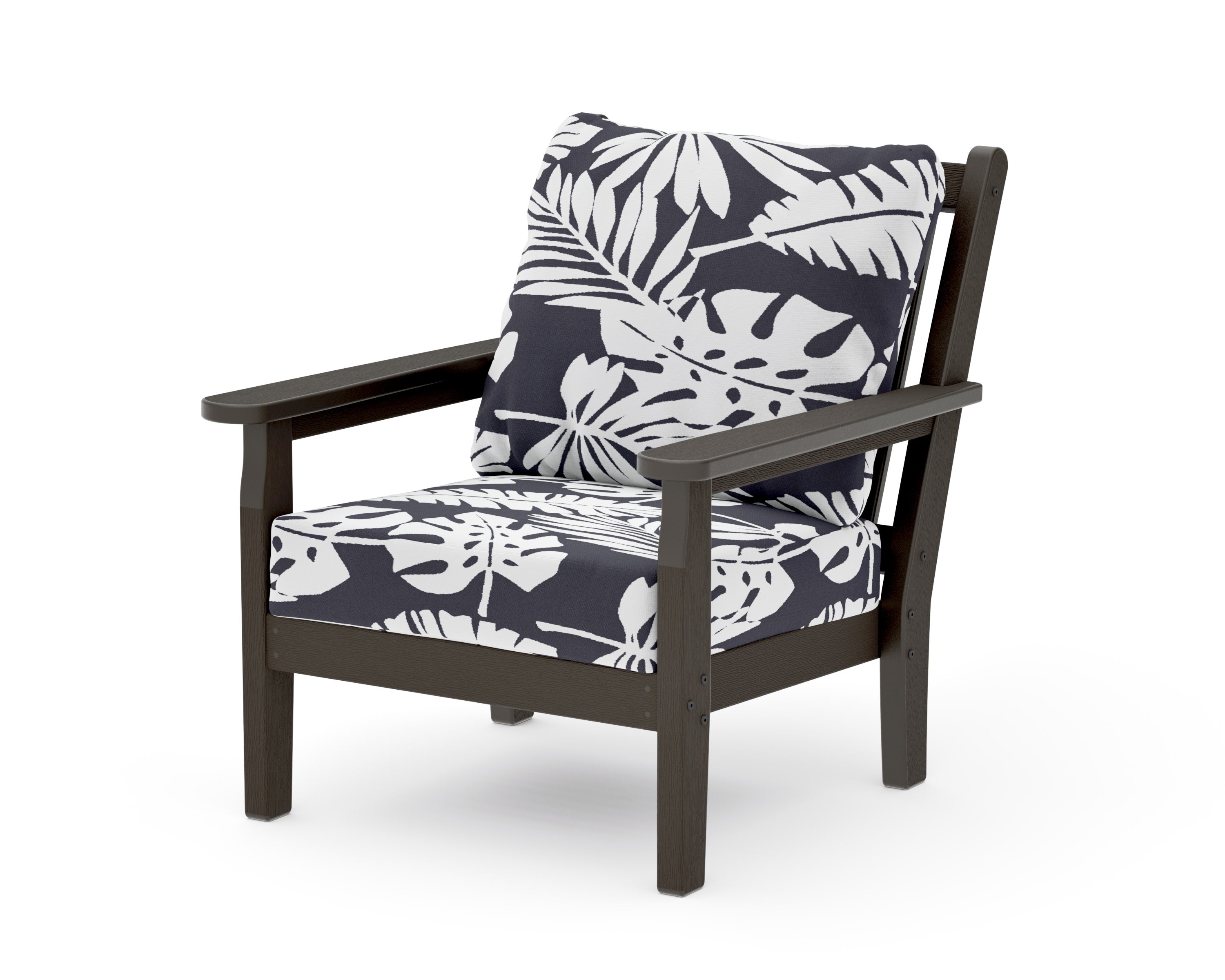 Chippendale Deep Seating Chair in Vintage Coffee / Leaf Navy