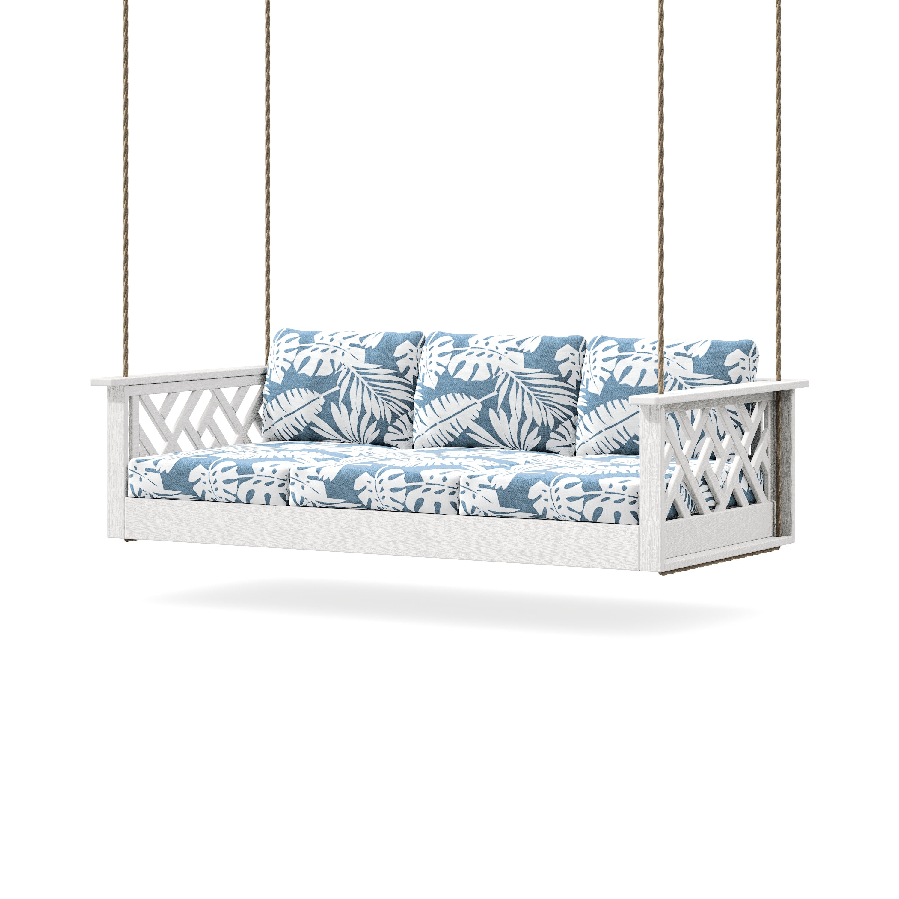 Chippendale Daybed Swing in Vintage White / Leaf Sky Blue