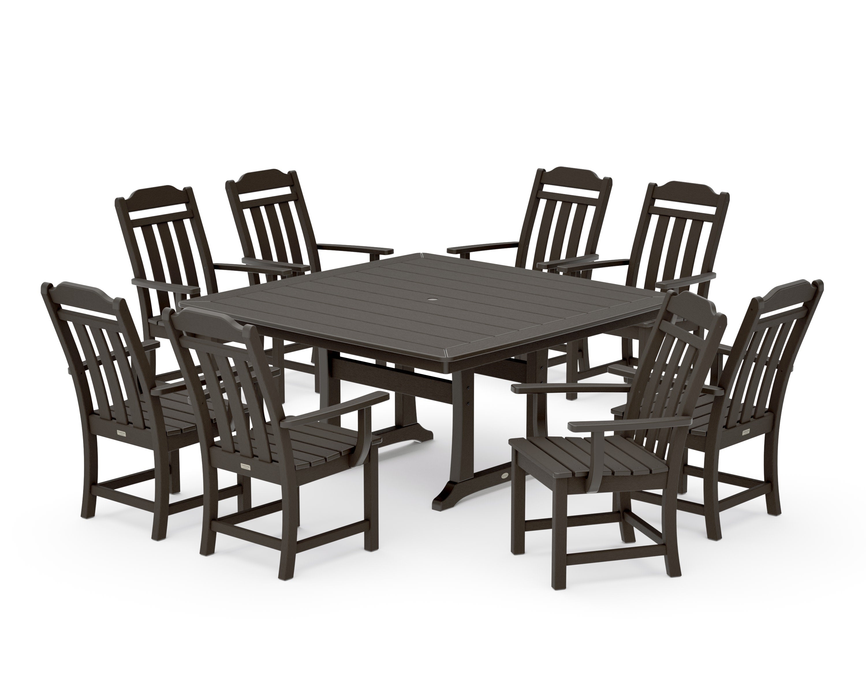 Cottage 9-Piece Square Dining Set with Trestle Legs in Vintage Coffee