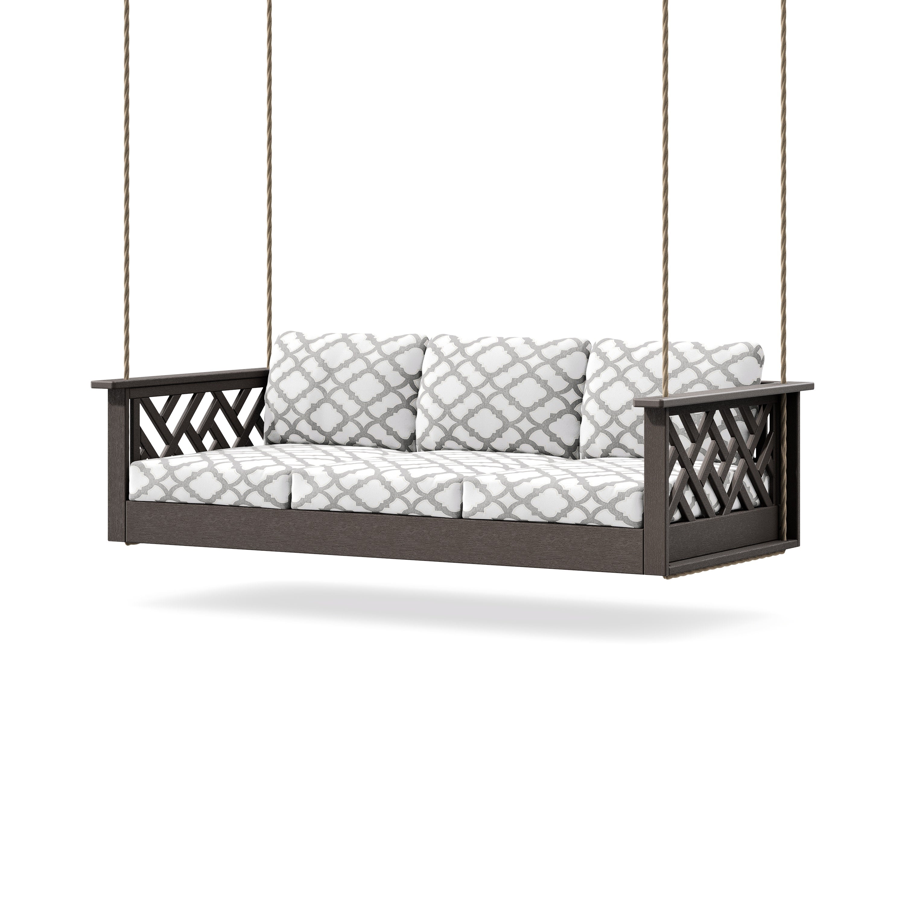 Chippendale Daybed Swing in Vintage Coffee / Trellis Grey Mist