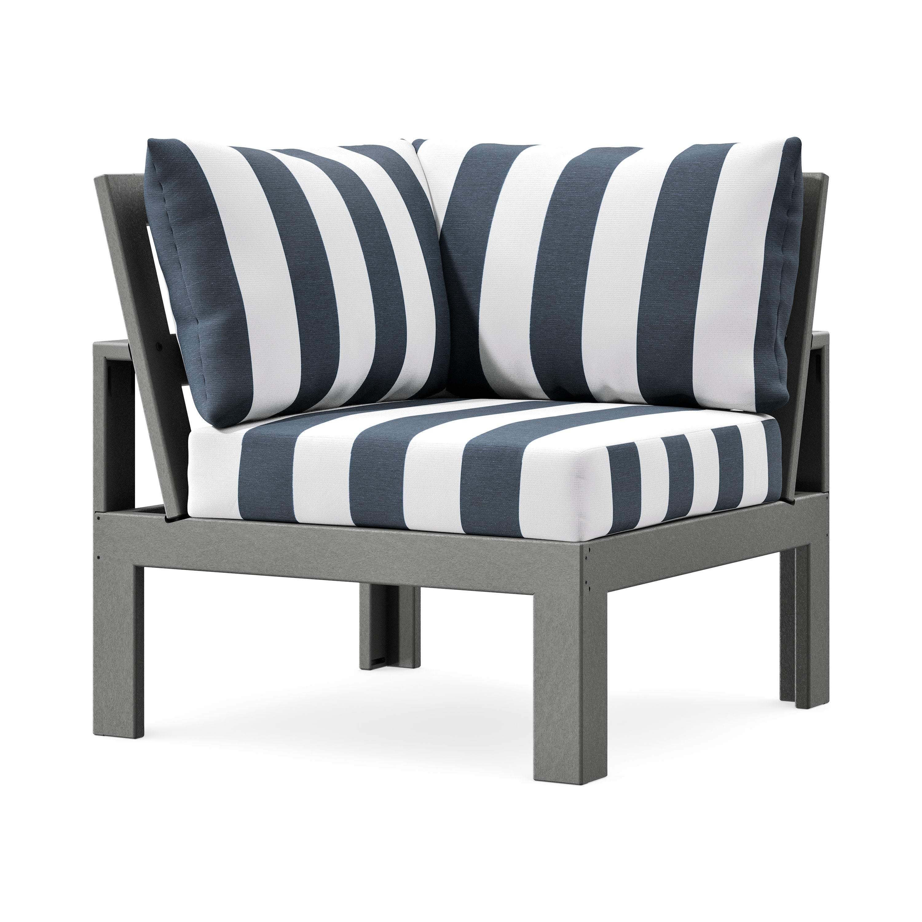 Modular Corner Chair in Slate Grey / Cabana Stripe Marine Indigo