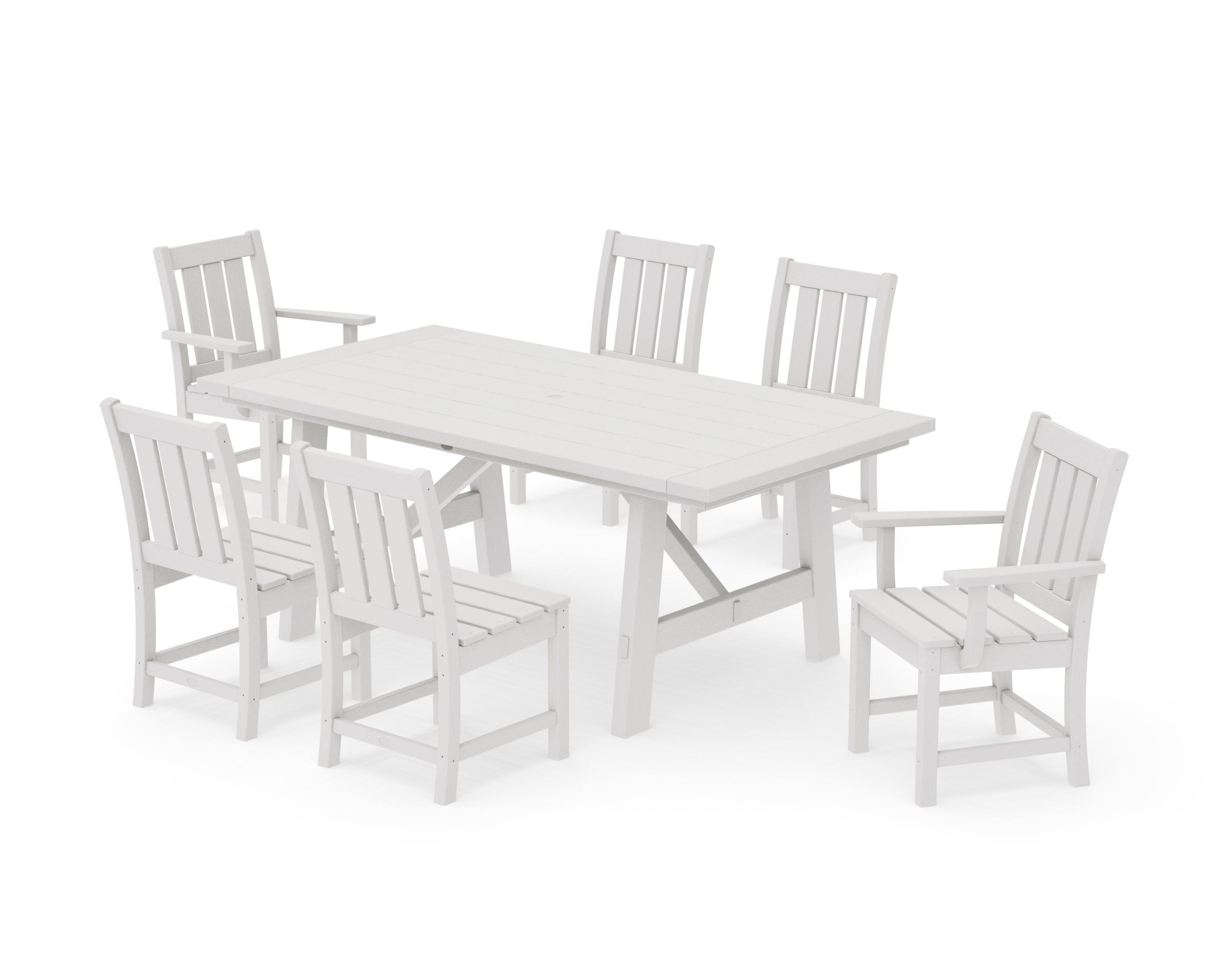 Oxford Arm Chair 7-Piece Rustic Farmhouse Dining Set in Vintage White