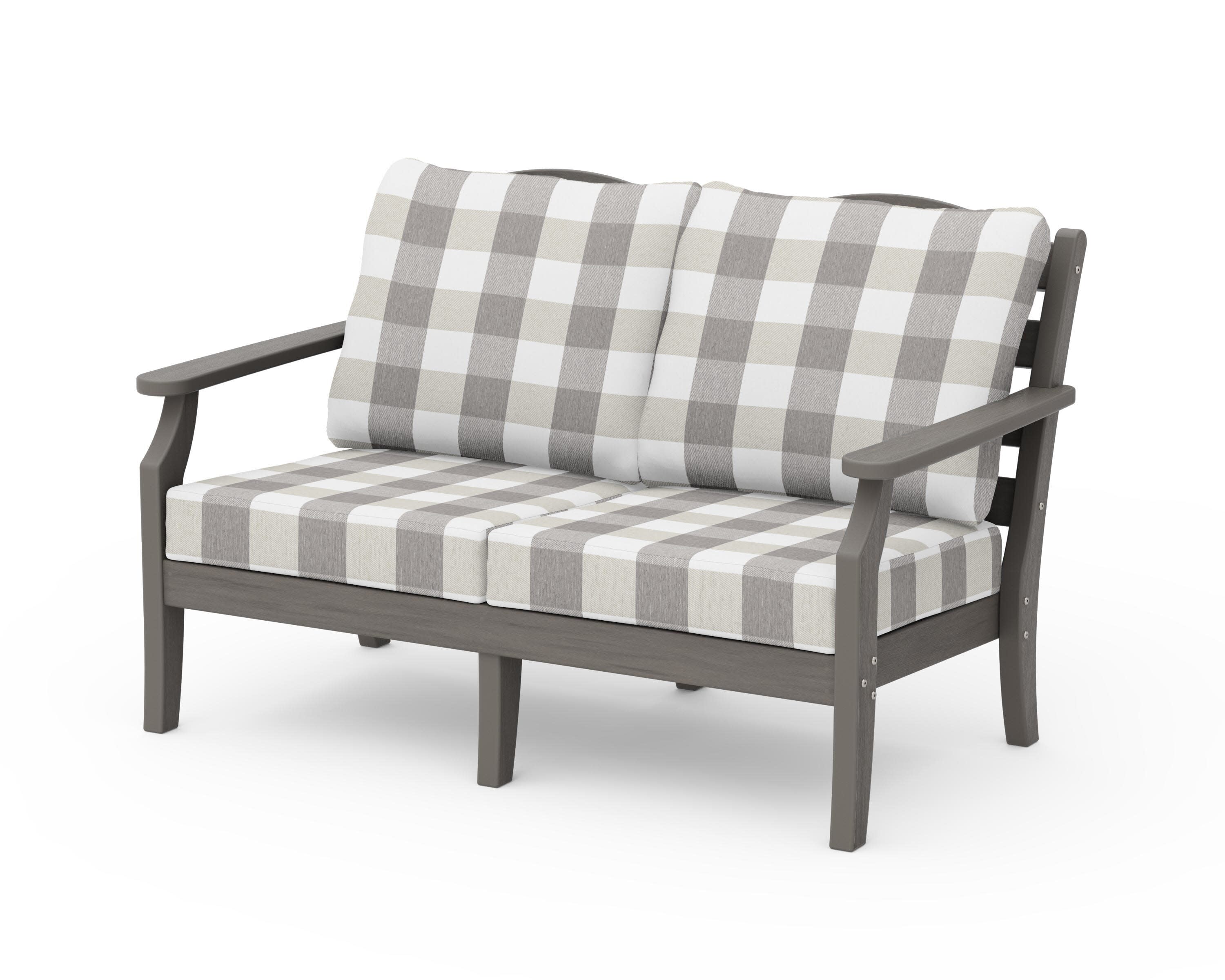 Savannah Deep Seating Loveseat in Driftwood / Buffalo Plaid Grey Mist