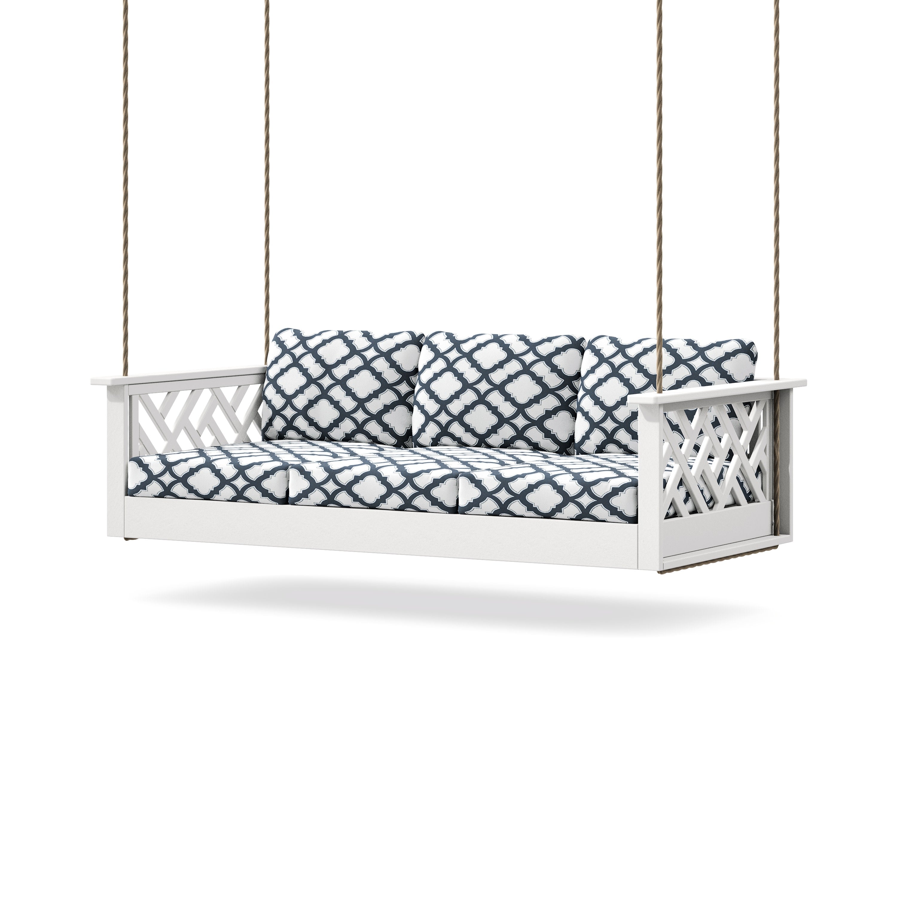 Chippendale Daybed Swing in White / Trellis Marine Indigo