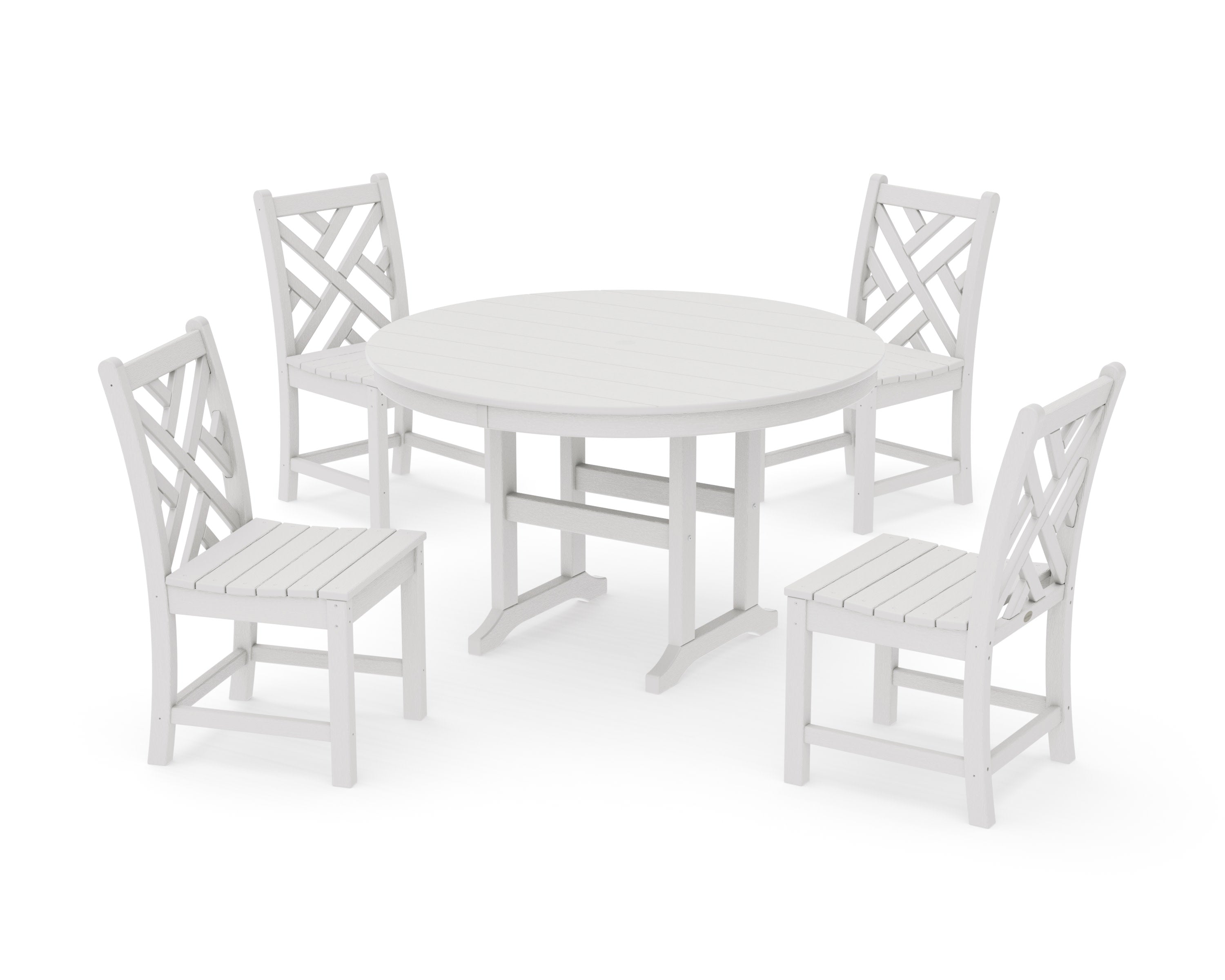 Chippendale 5-Piece Round Farmhouse Side Chair Dining Set in Vintage White