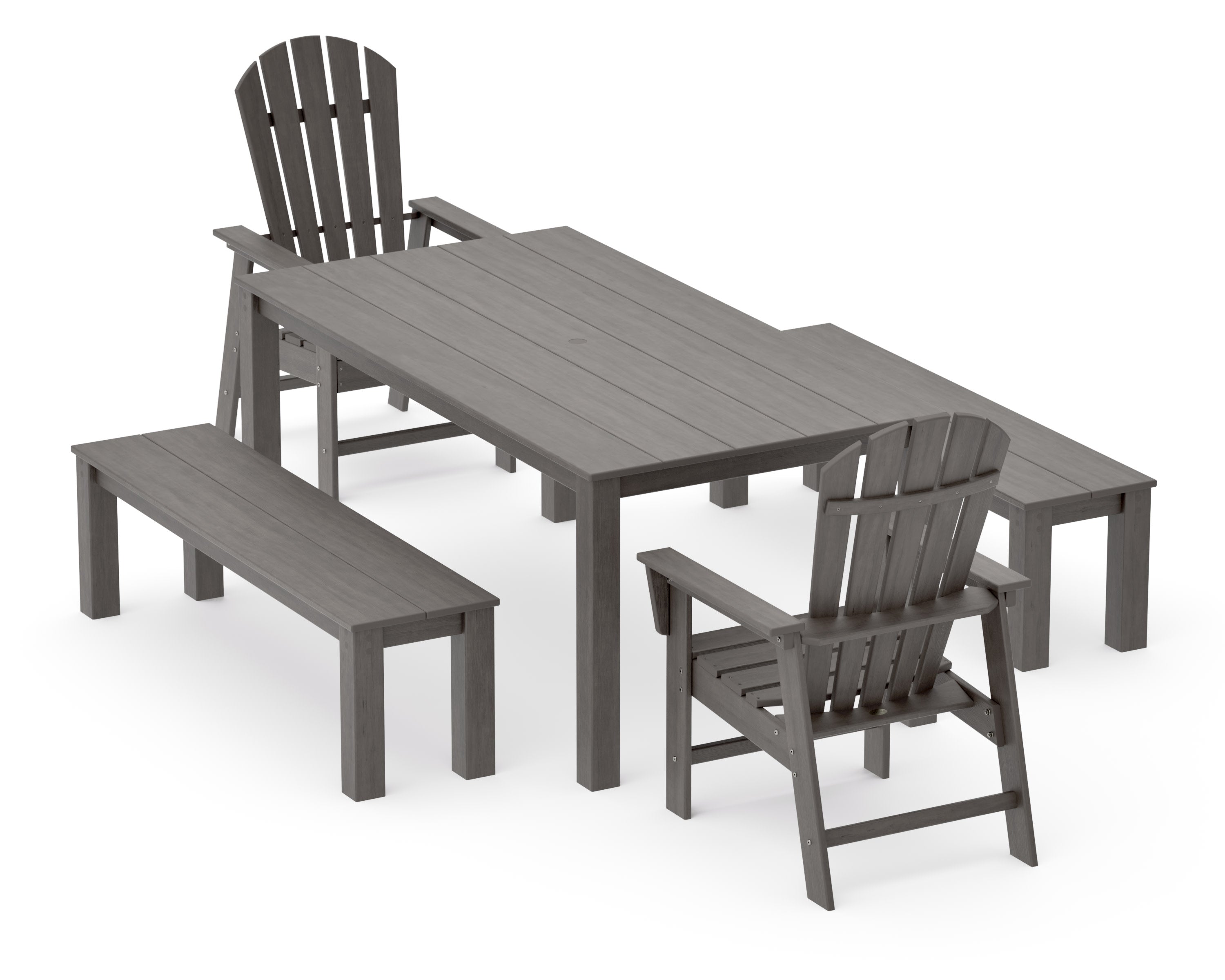 South Beach 5-Piece Parsons Dining Set with Benches in Driftwood