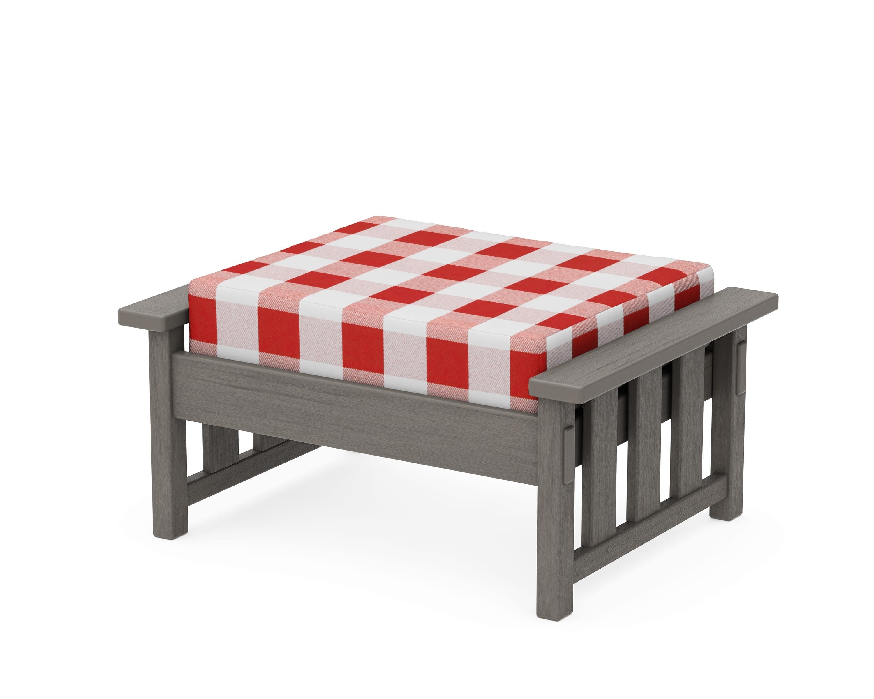 Acadia Deep Seating Ottoman in Driftwood / Buffalo Plaid Crimson