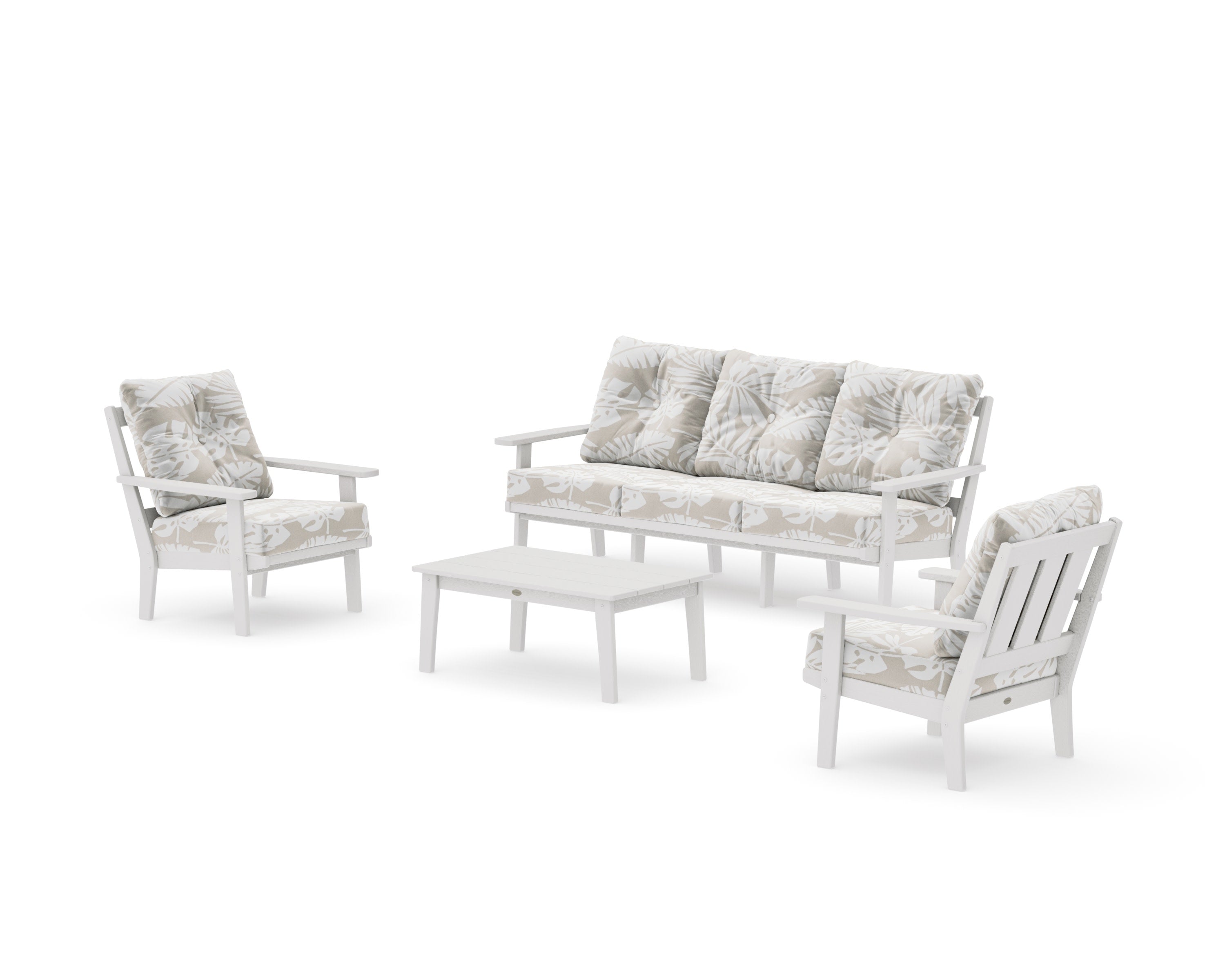 Oxford 4-Piece Deep Seating Set with Sofa in Vintage White / Leaf Dune Burlap
