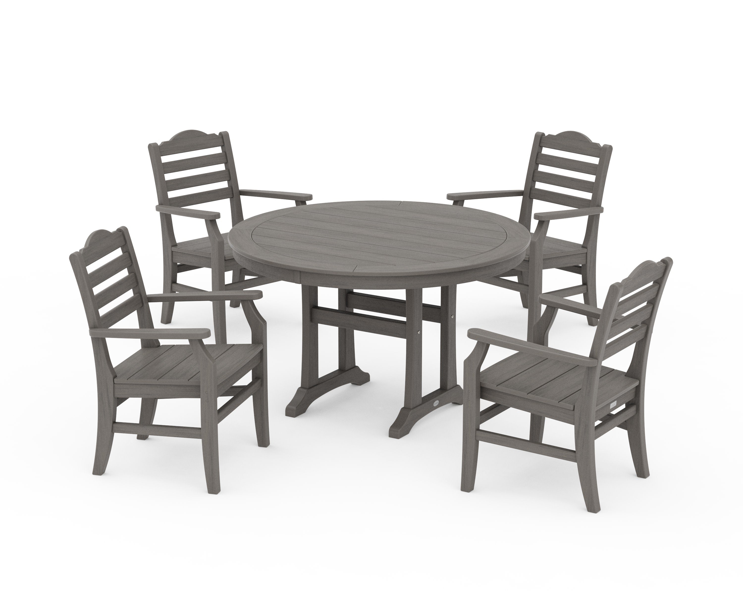 Savannah 5-Piece Round Dining Set with Trestle Legs in Driftwood