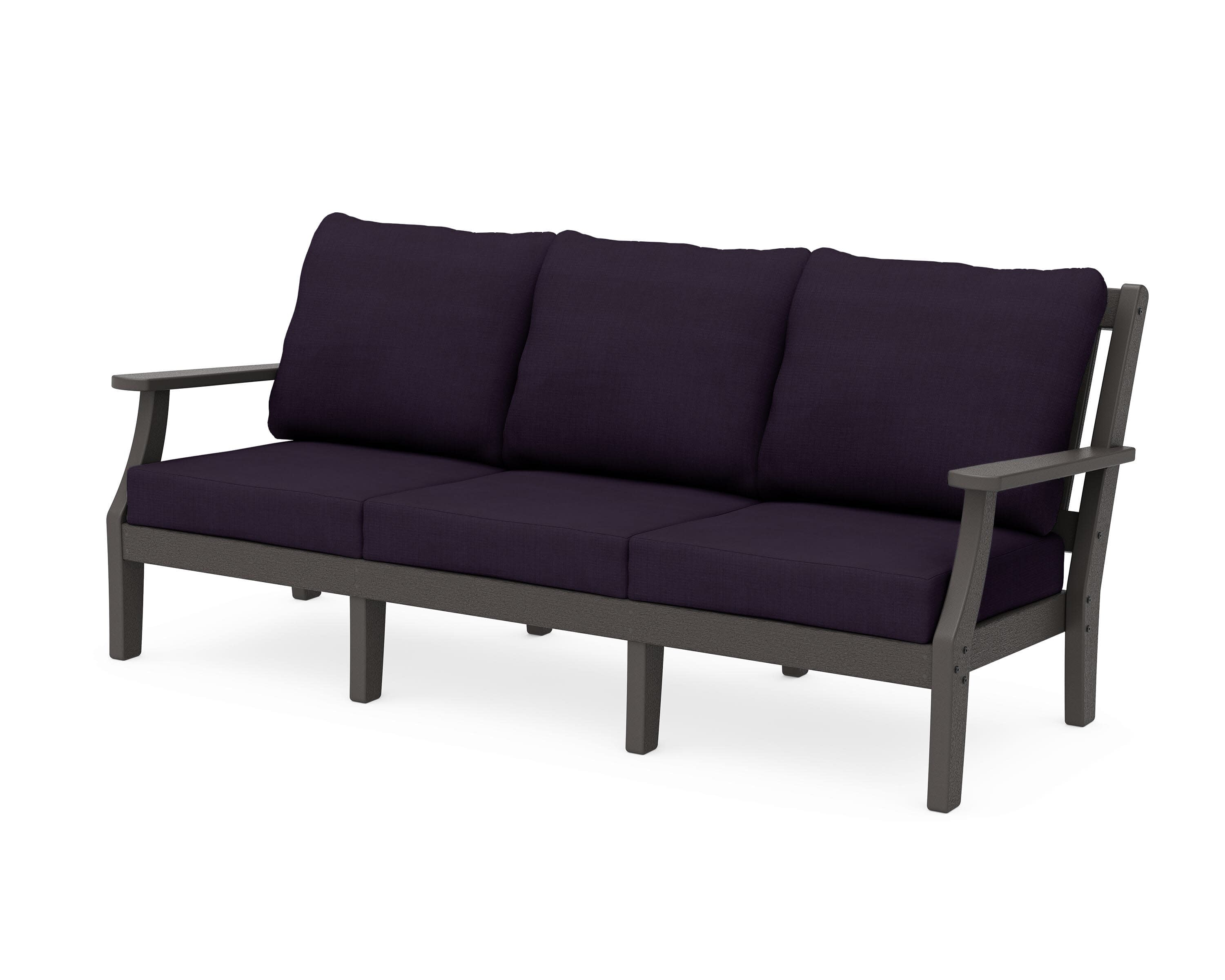 Chinoiserie Deep Seating Sofa in Vintage Coffee / Navy Linen