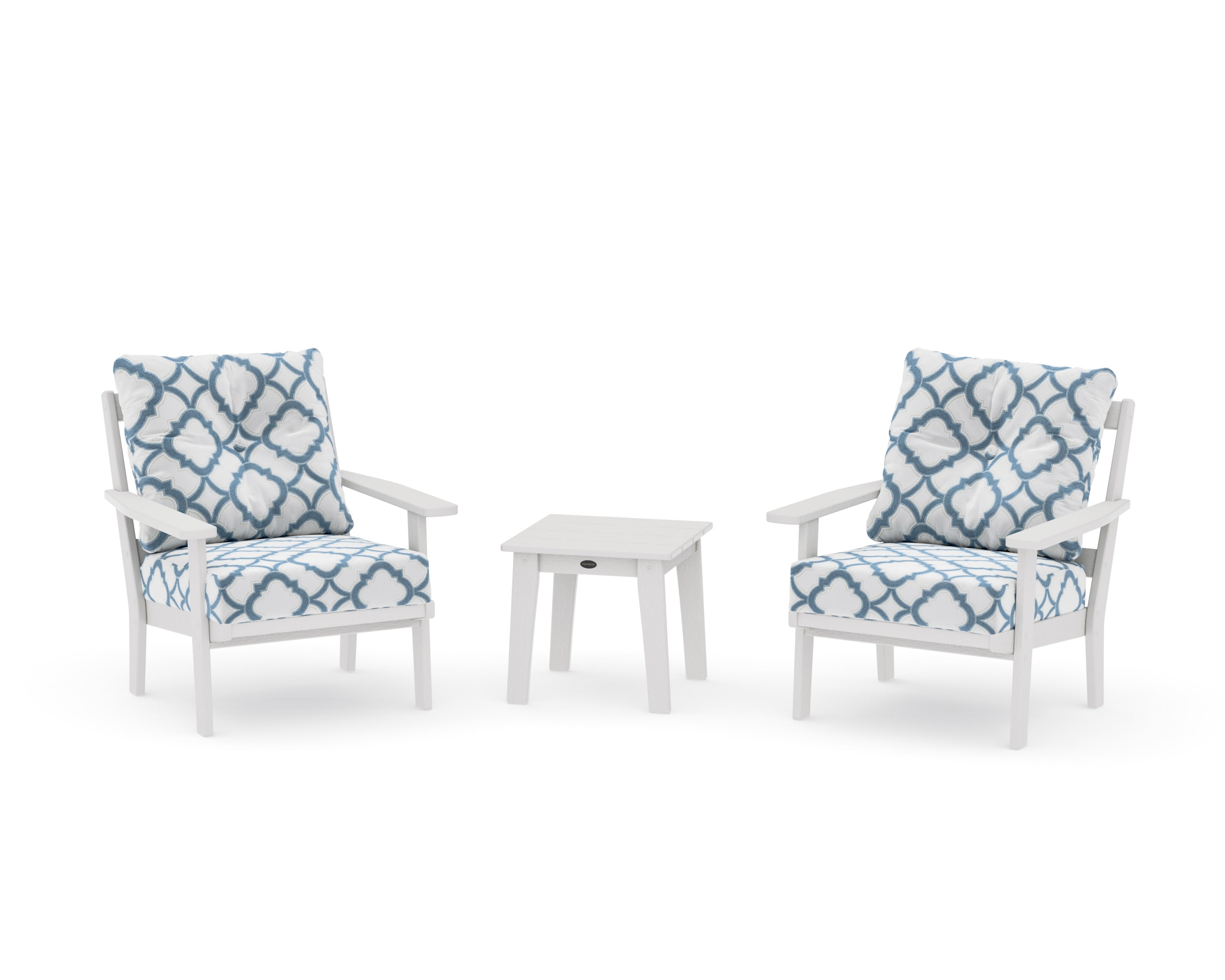 Oxford 3-Piece Deep Seating Set in Vintage White / Trellis Sky Blue