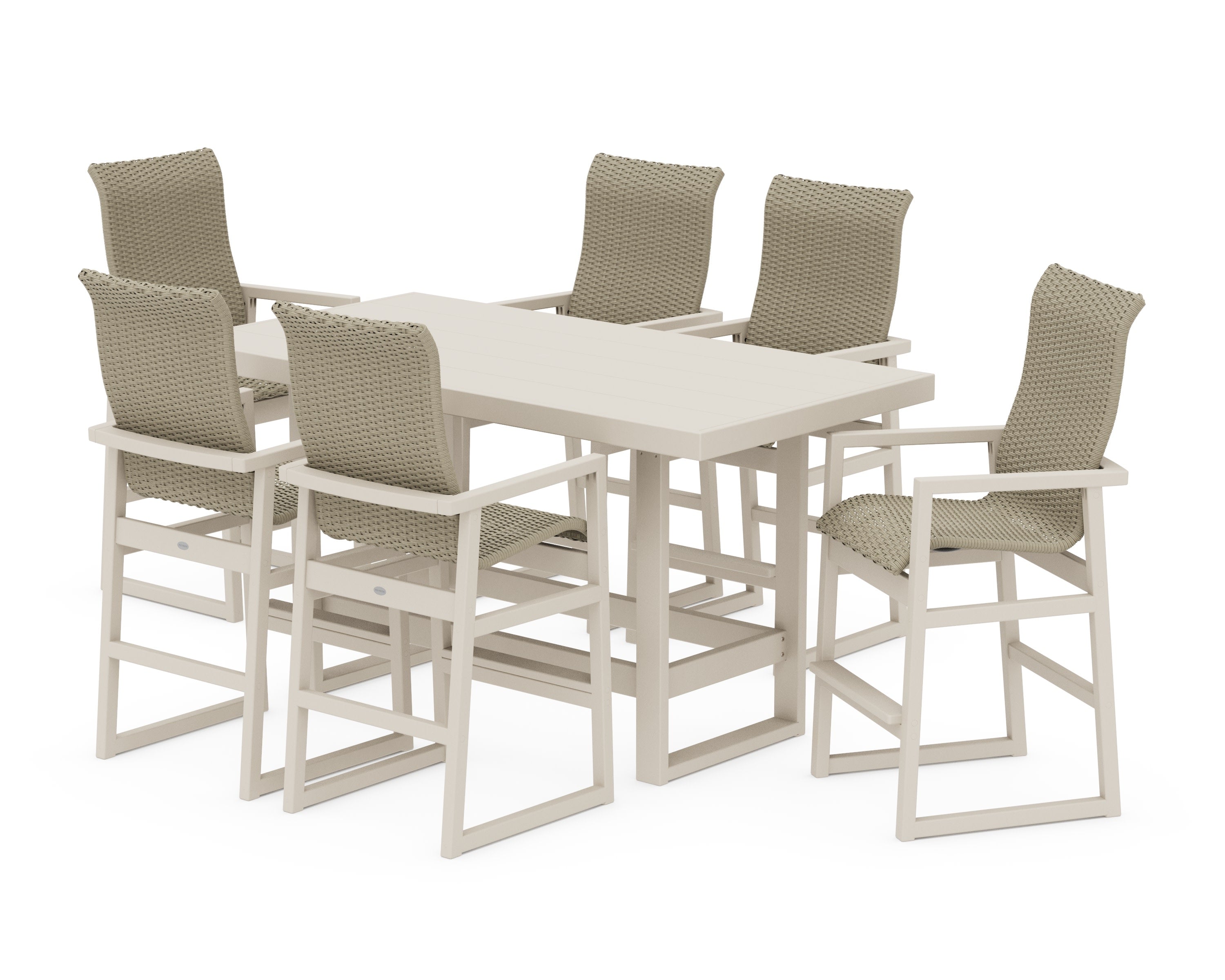 EDGE Woven Highback Arm Chair 7-Piece Bar Set in Sand / Dune Grass