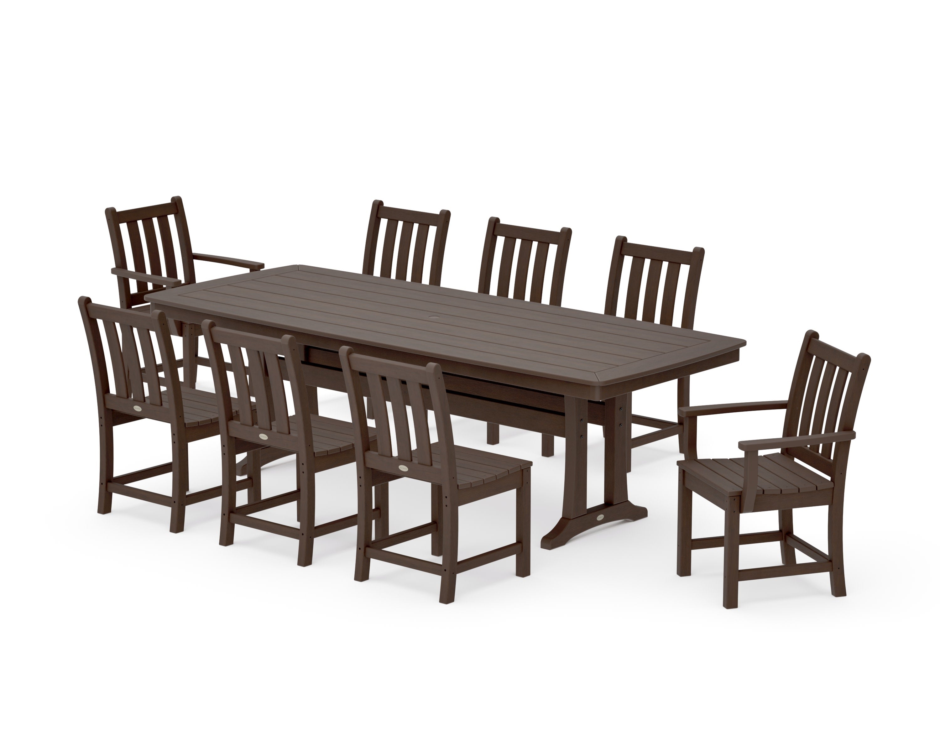 Traditional Garden 9-Piece Dining Set with Trestle Legs in Kona