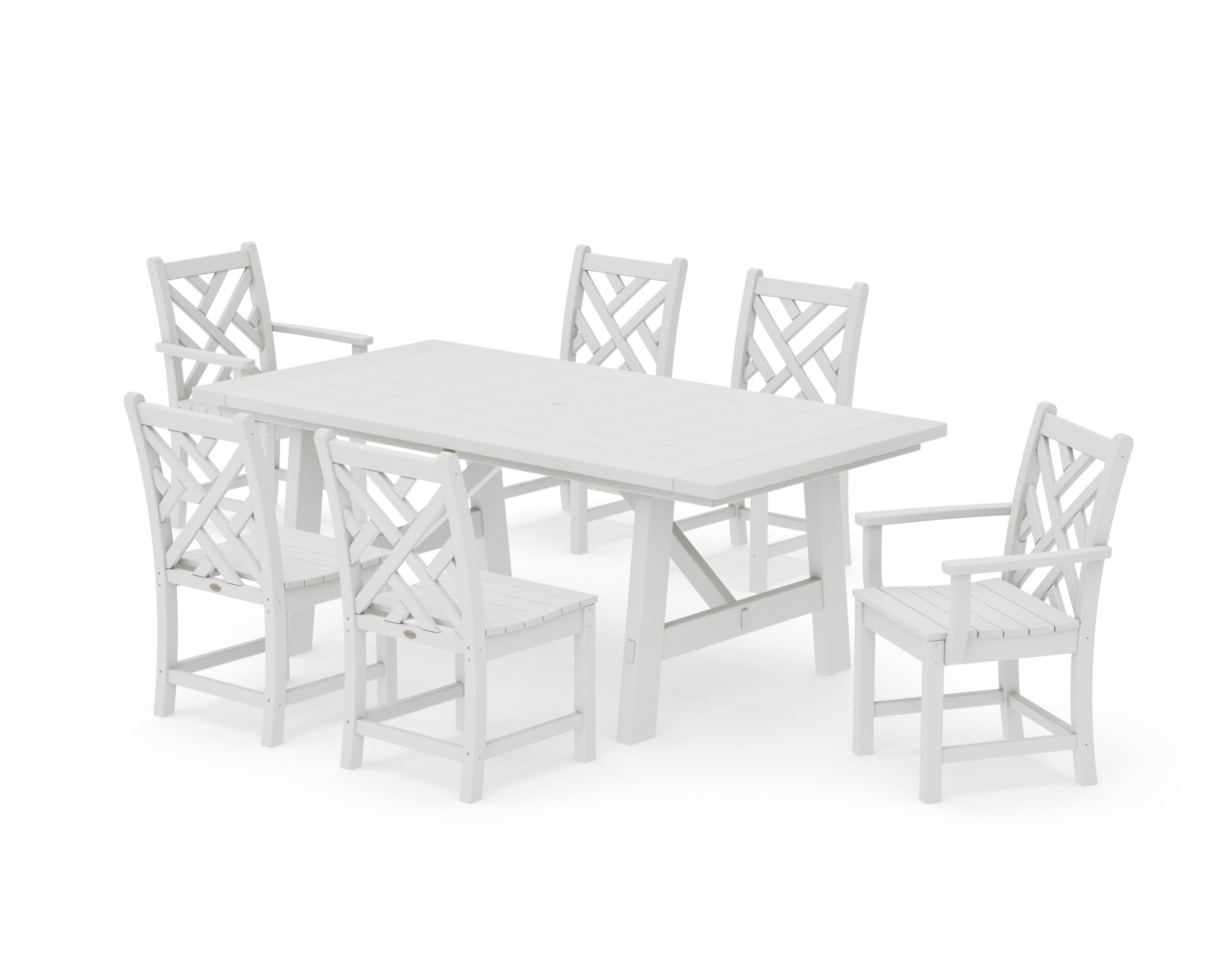 Chippendale 7-Piece Rustic Farmhouse Dining Set in Vintage White