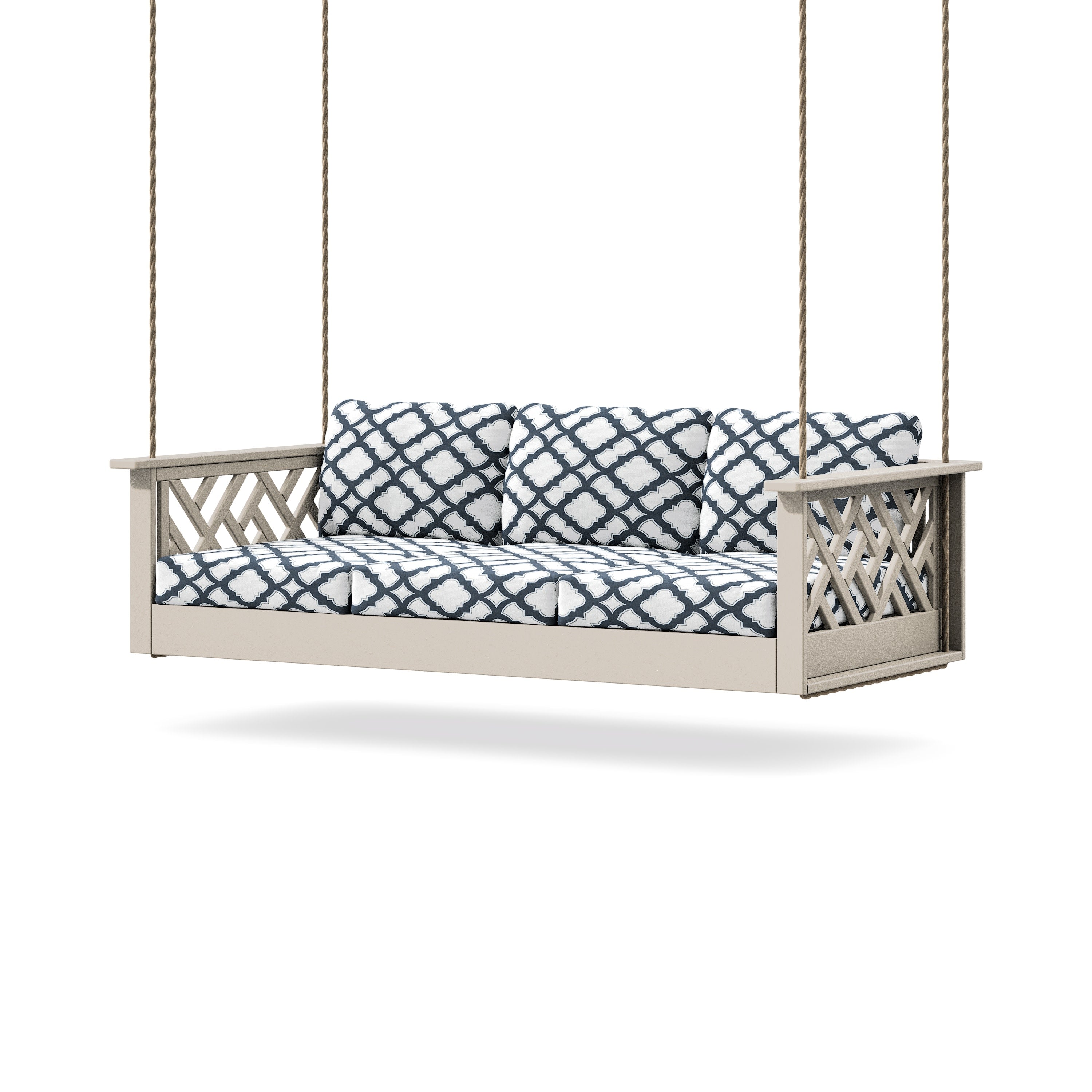 Chippendale Daybed Swing in Sand / Trellis Marine Indigo