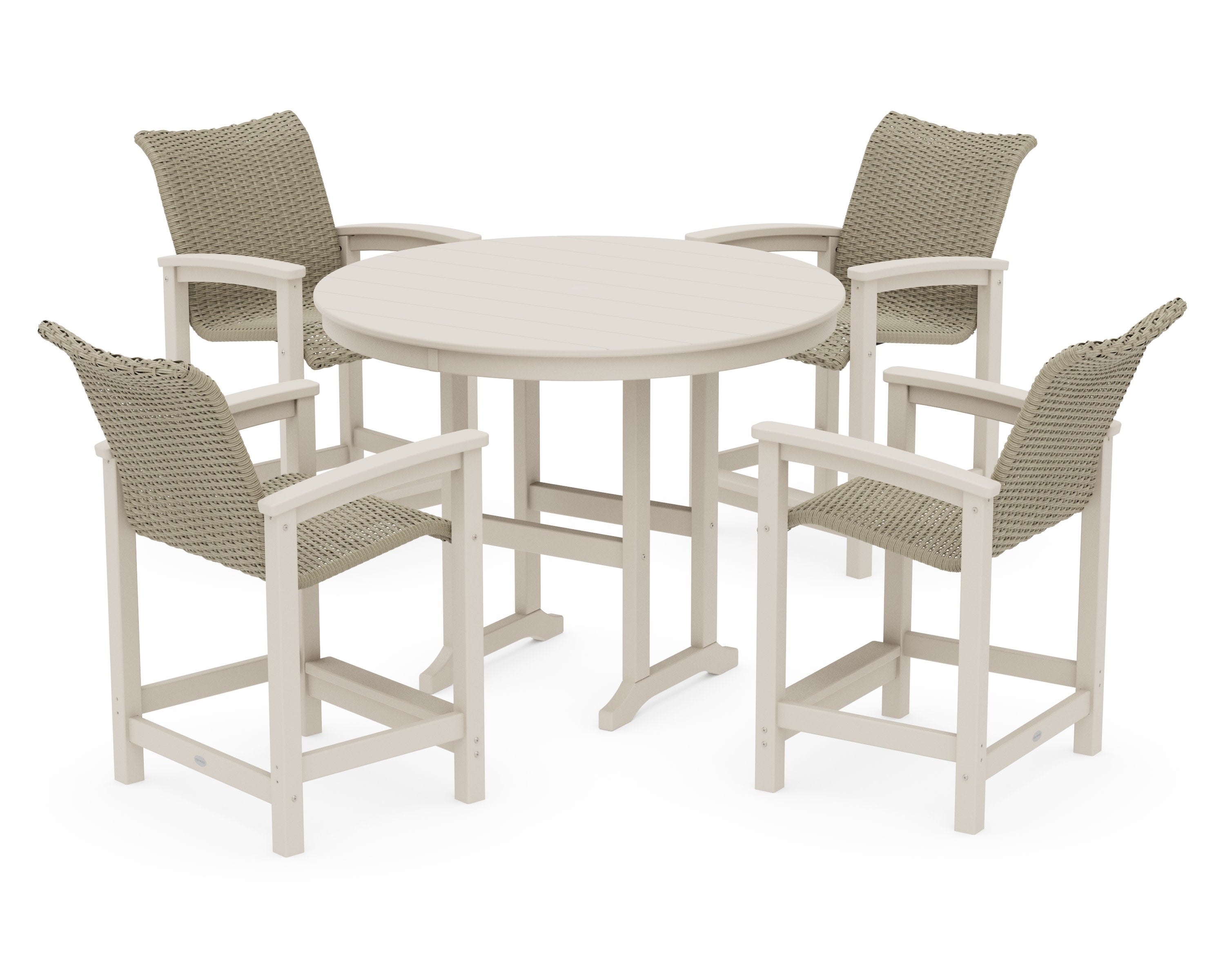 Coastal Woven 5-Piece Round Farmhouse Counter Set in Sand / Dune Grass