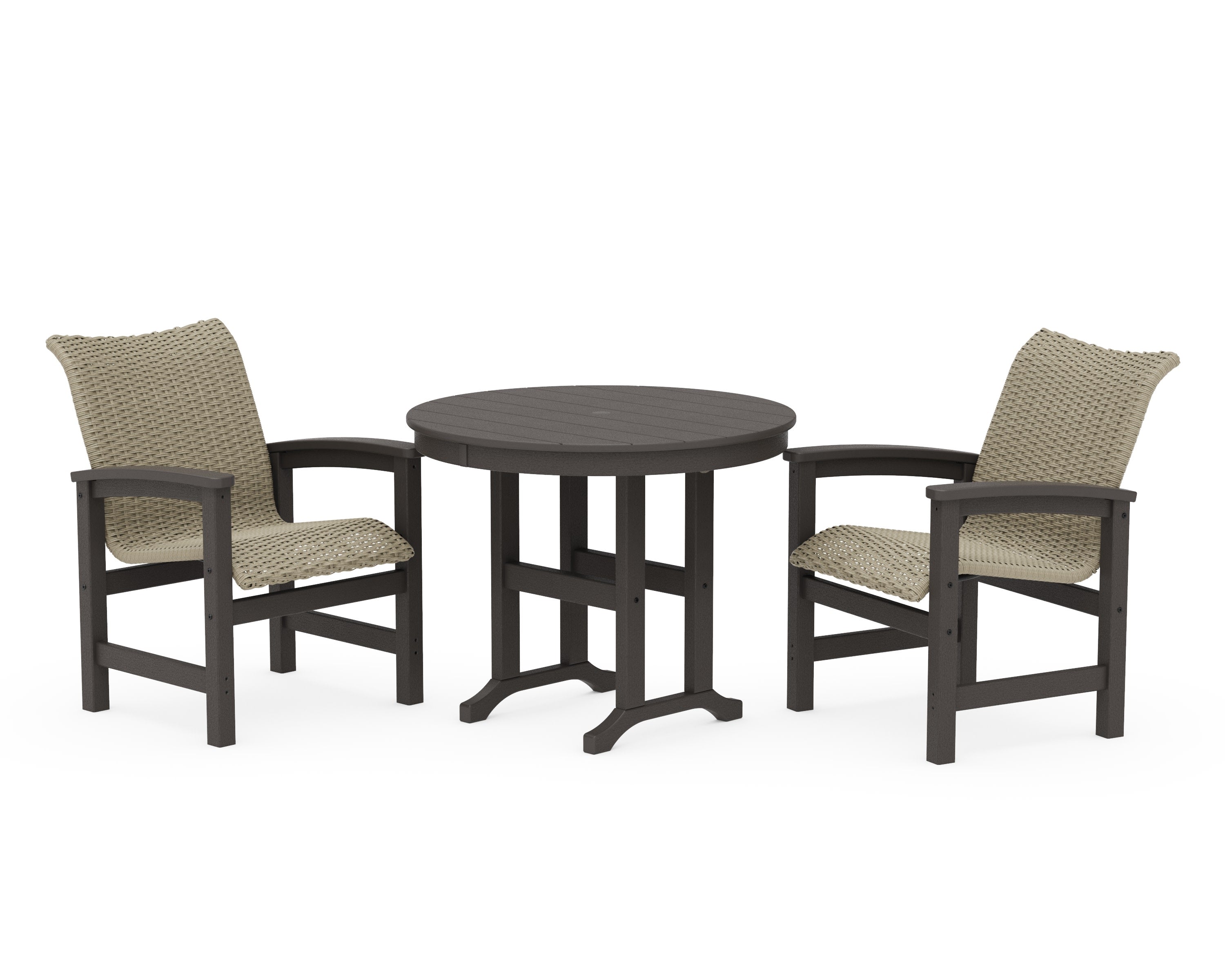Coastal Woven 3-Piece Farmhouse Dining Set in Vintage Coffee / Dune Grass