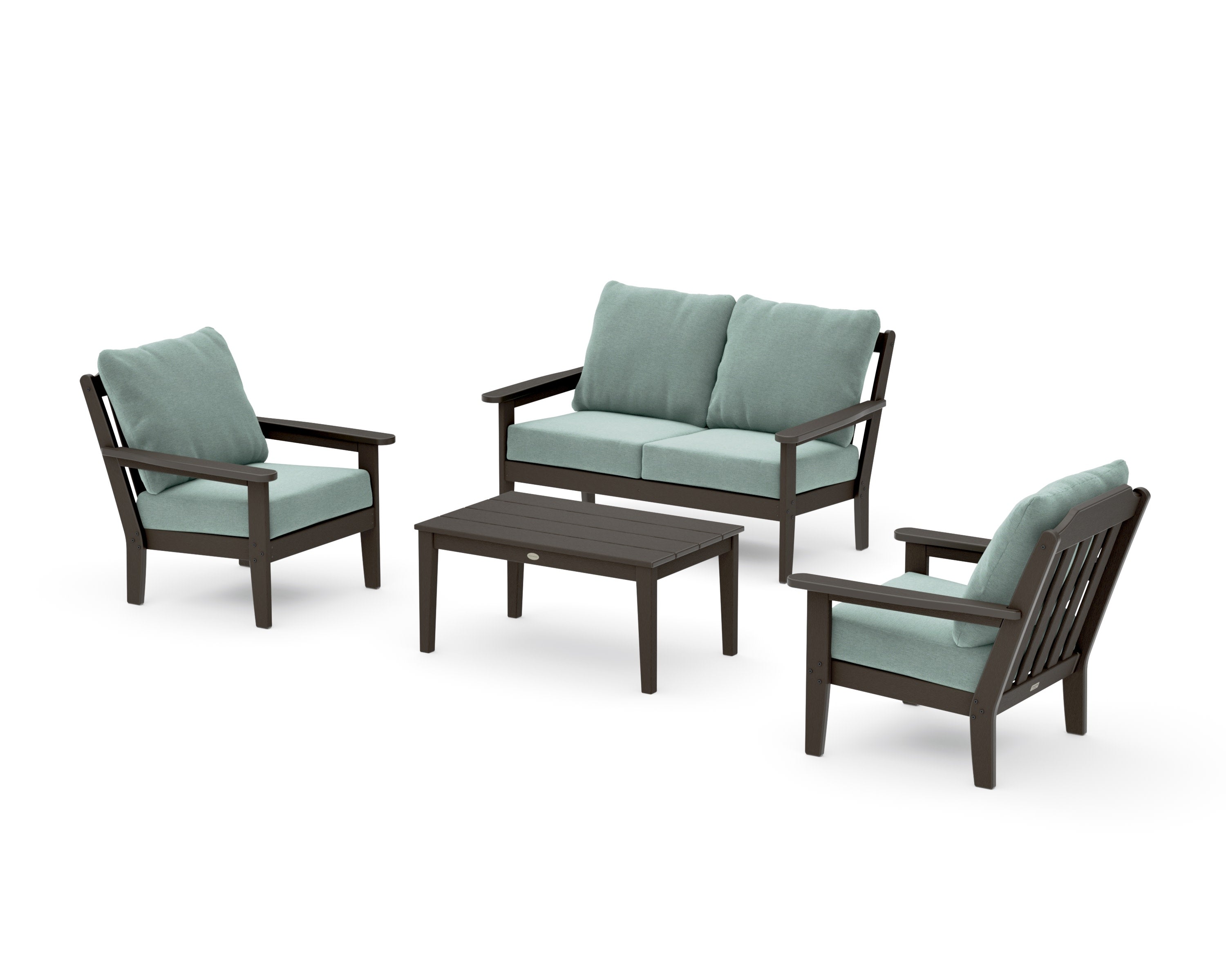 Cottage 4-Piece Deep Seating Set with Loveseat in Vintage Coffee / Glacier Spa