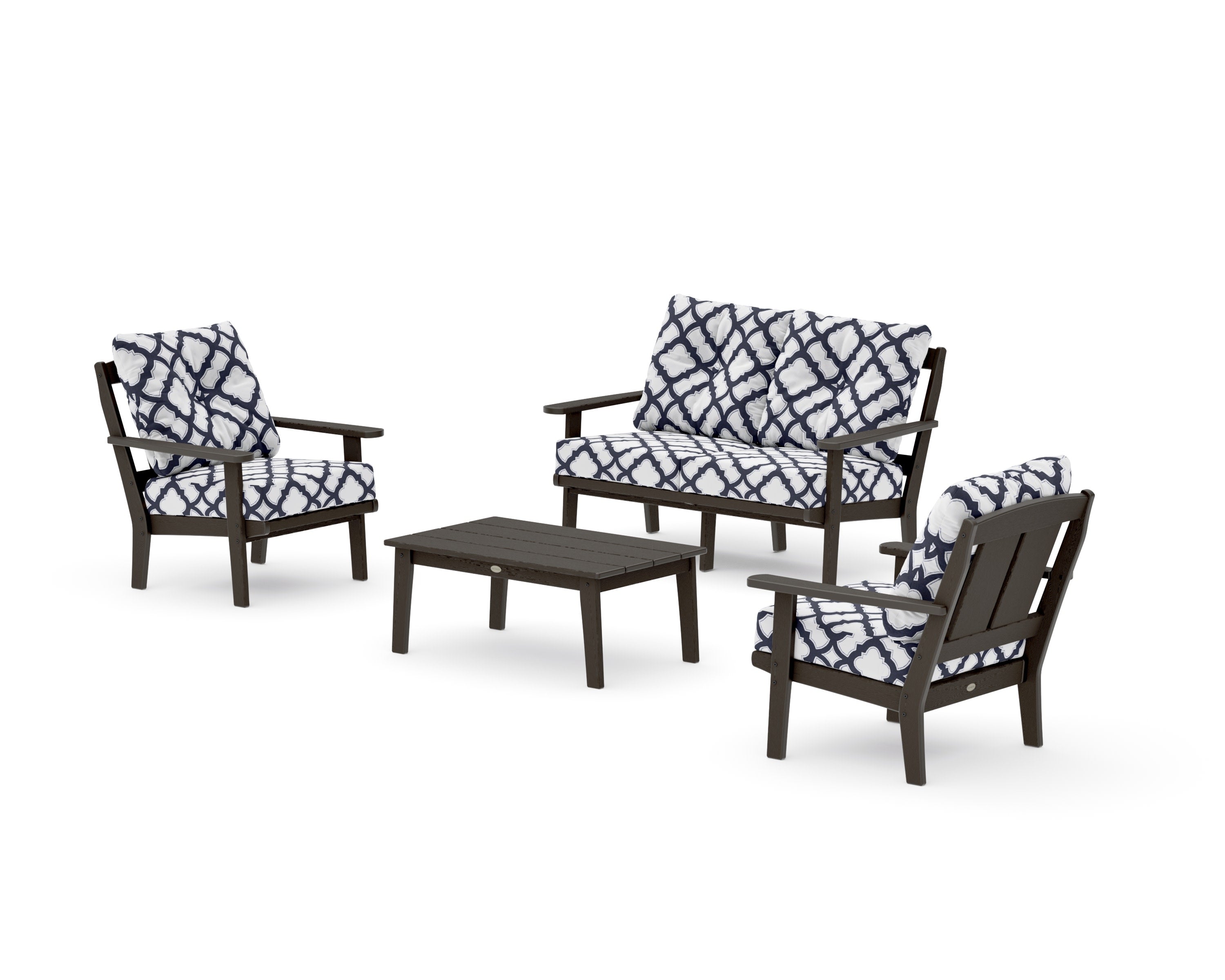 Mission 4-Piece Deep Seating Set with Loveseat in Vintage Coffee / Trellis Navy