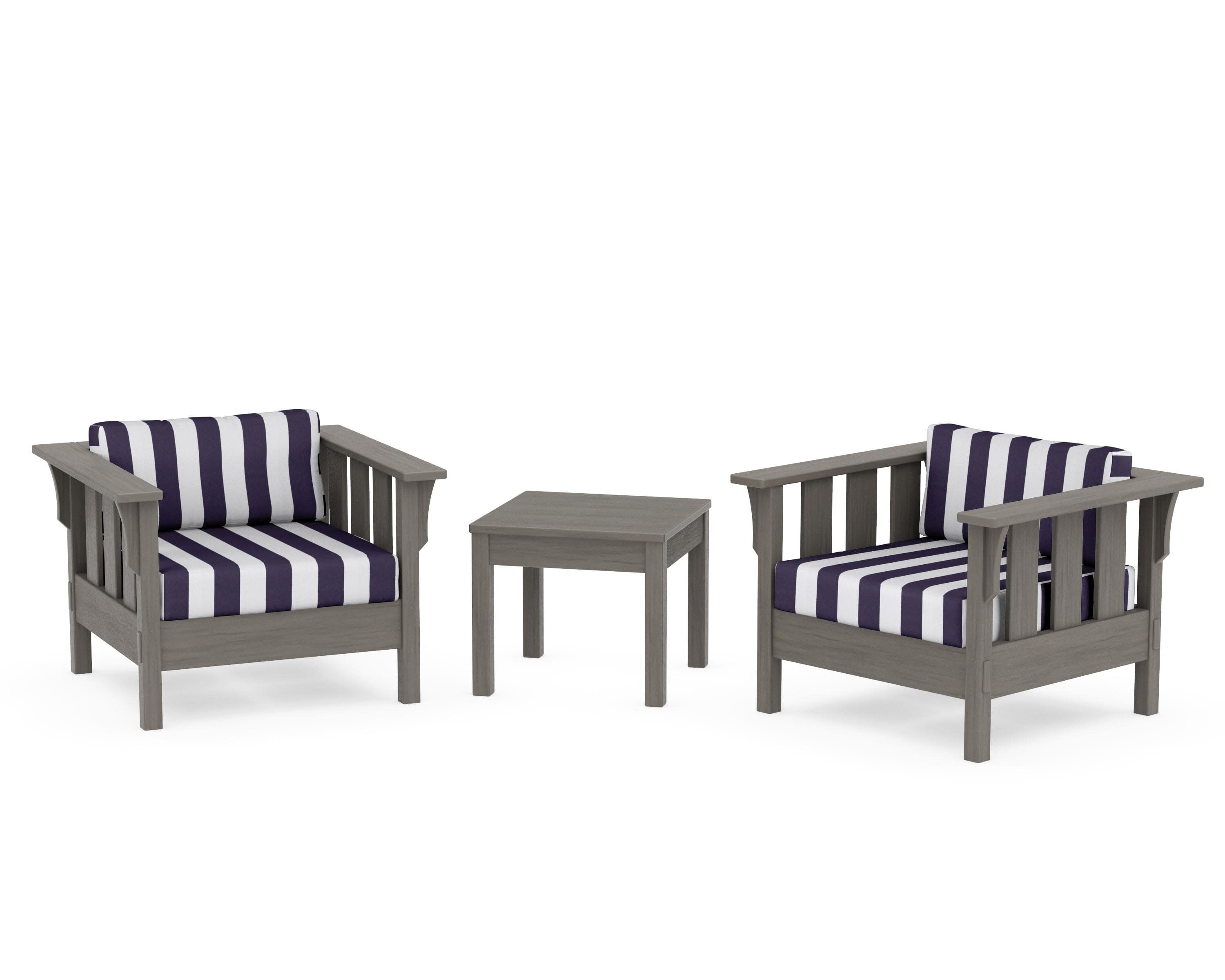 Acadia 3-Piece Deep Seating Set in Driftwood / Cabana Stripe Navy