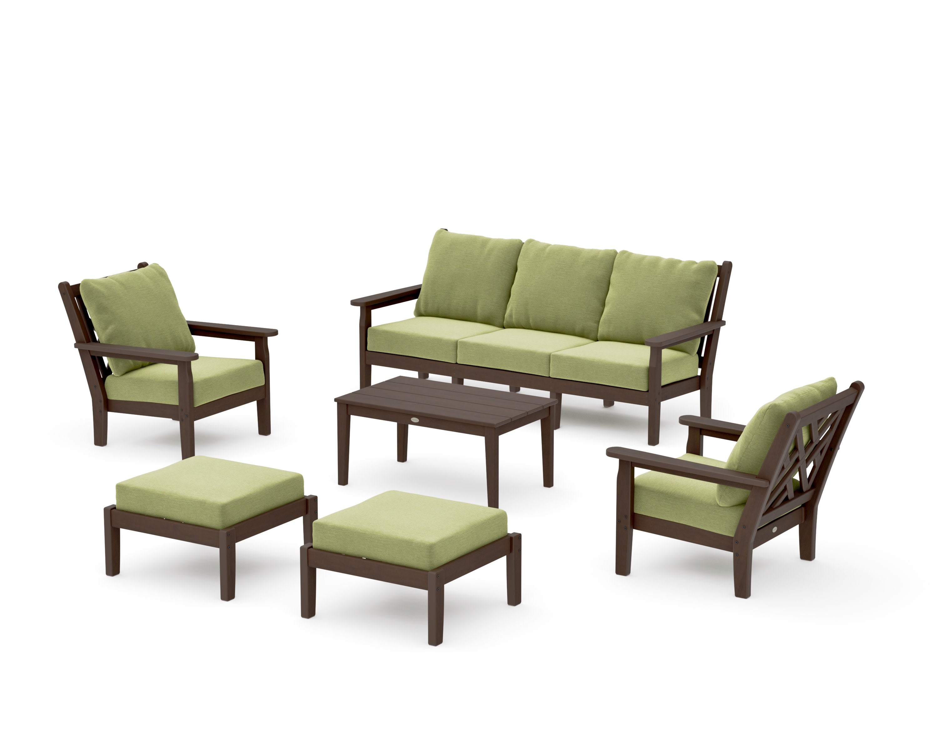 Chippendale 6-Piece Lounge Sofa Set in Kona / Chartreuse Boucle