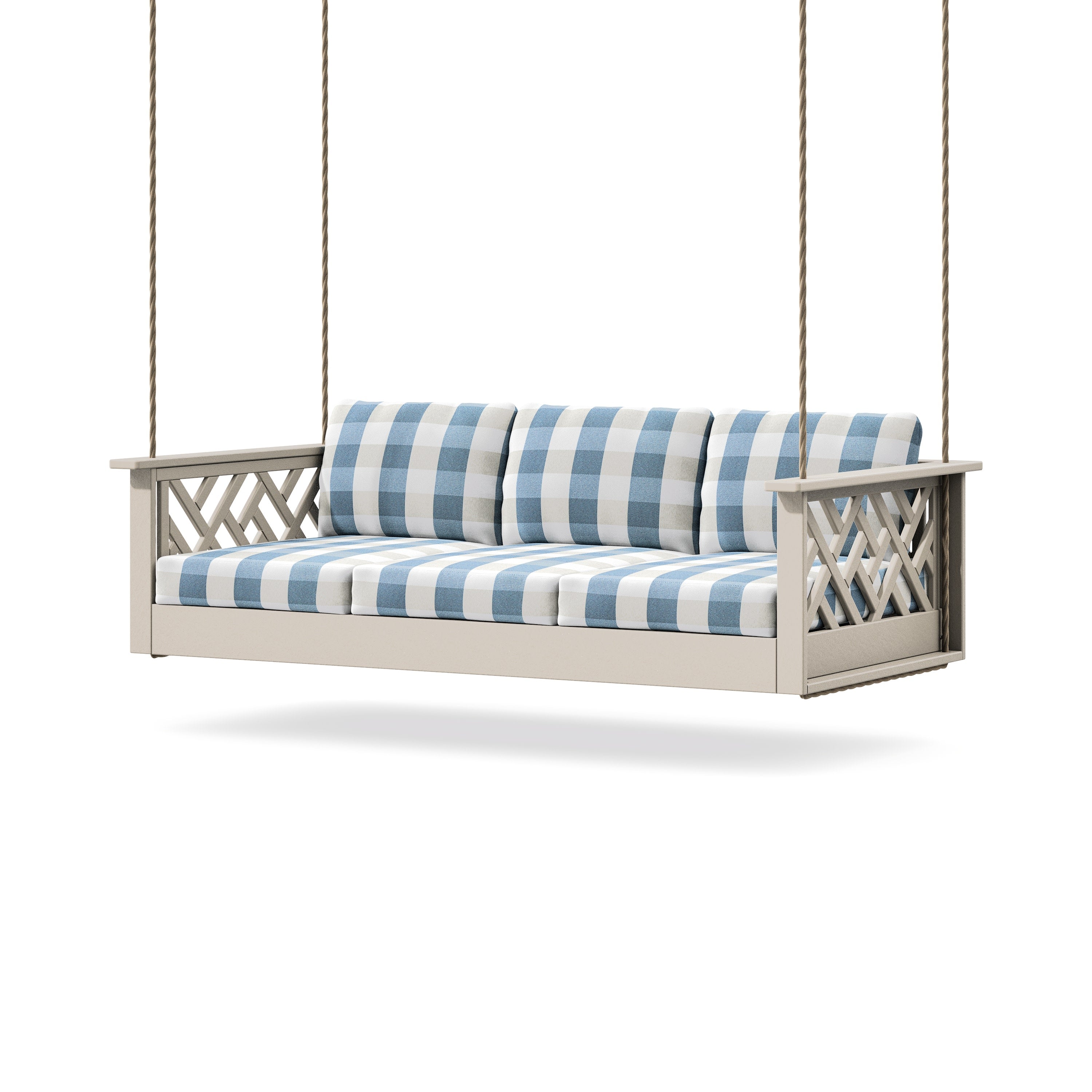 Chippendale Daybed Swing in Sand / Buffalo Plaid Sky Blue