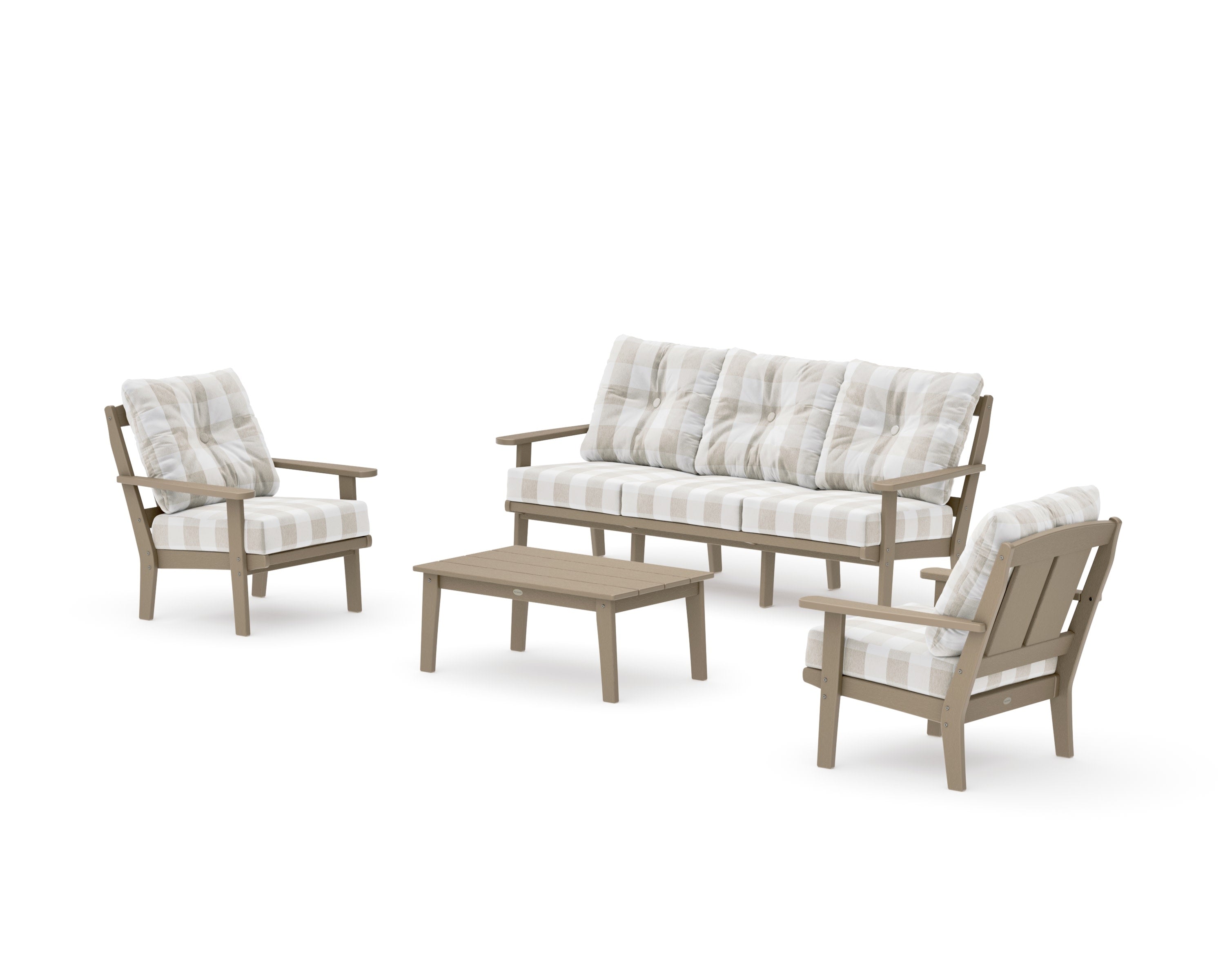 Mission 4-Piece Deep Seating Set with Sofa in Vintage Sahara / Buffalo Plaid Dune Burlap