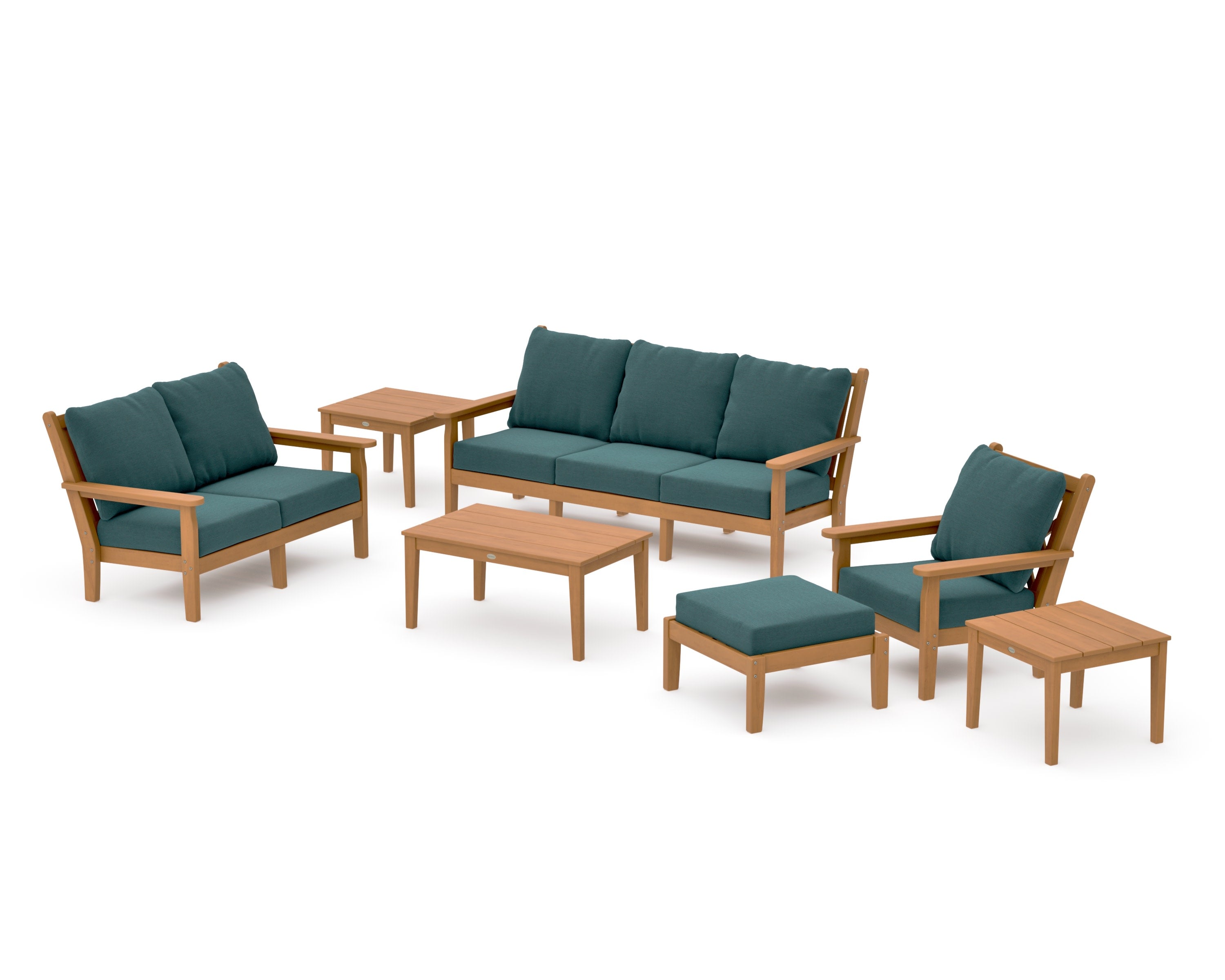 Chippendale 7-Piece Deep Seating Set in Natural / Ocean Teal