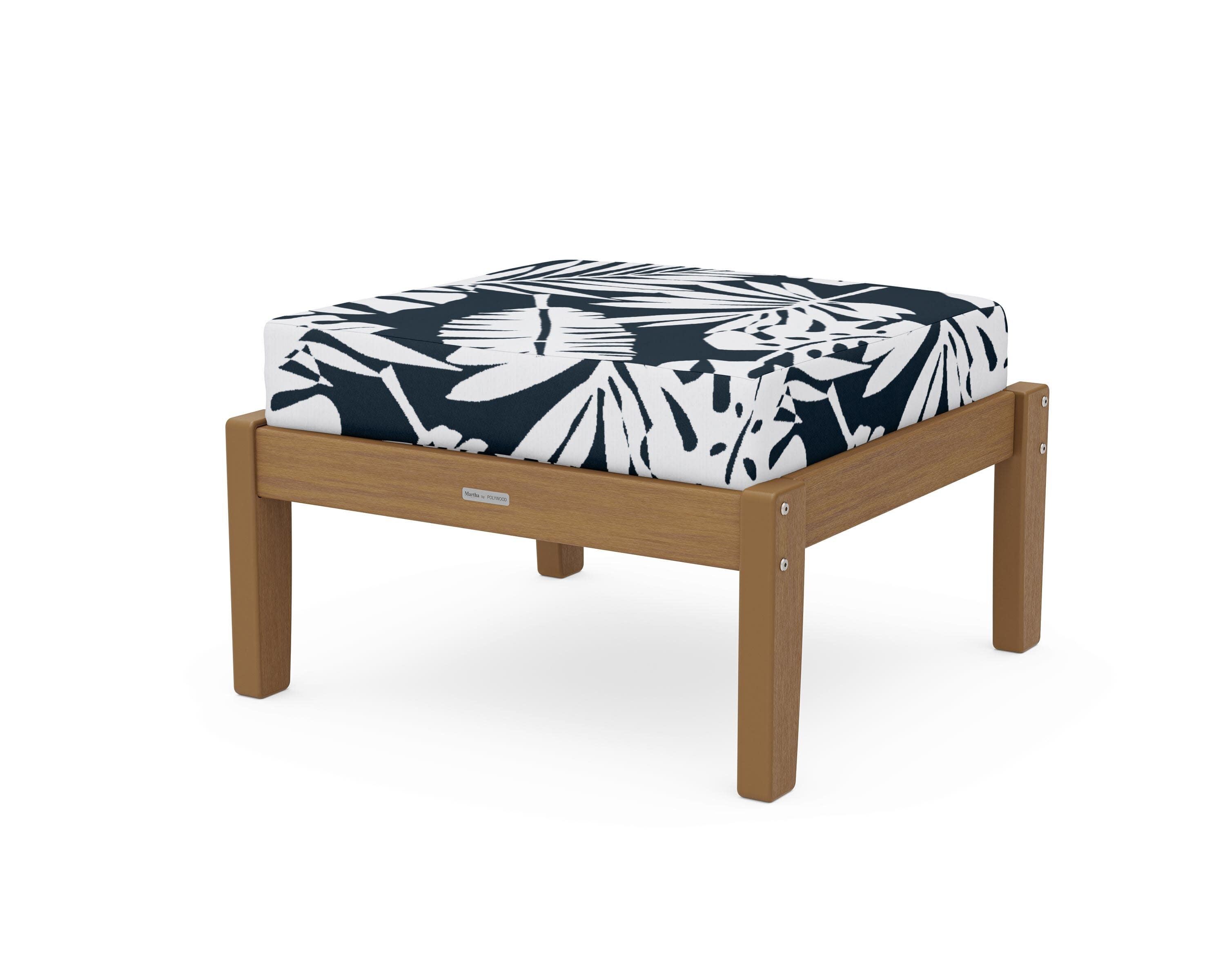 Chinoiserie Deep Seating Ottoman in Natural / Leaf Marine Indigo