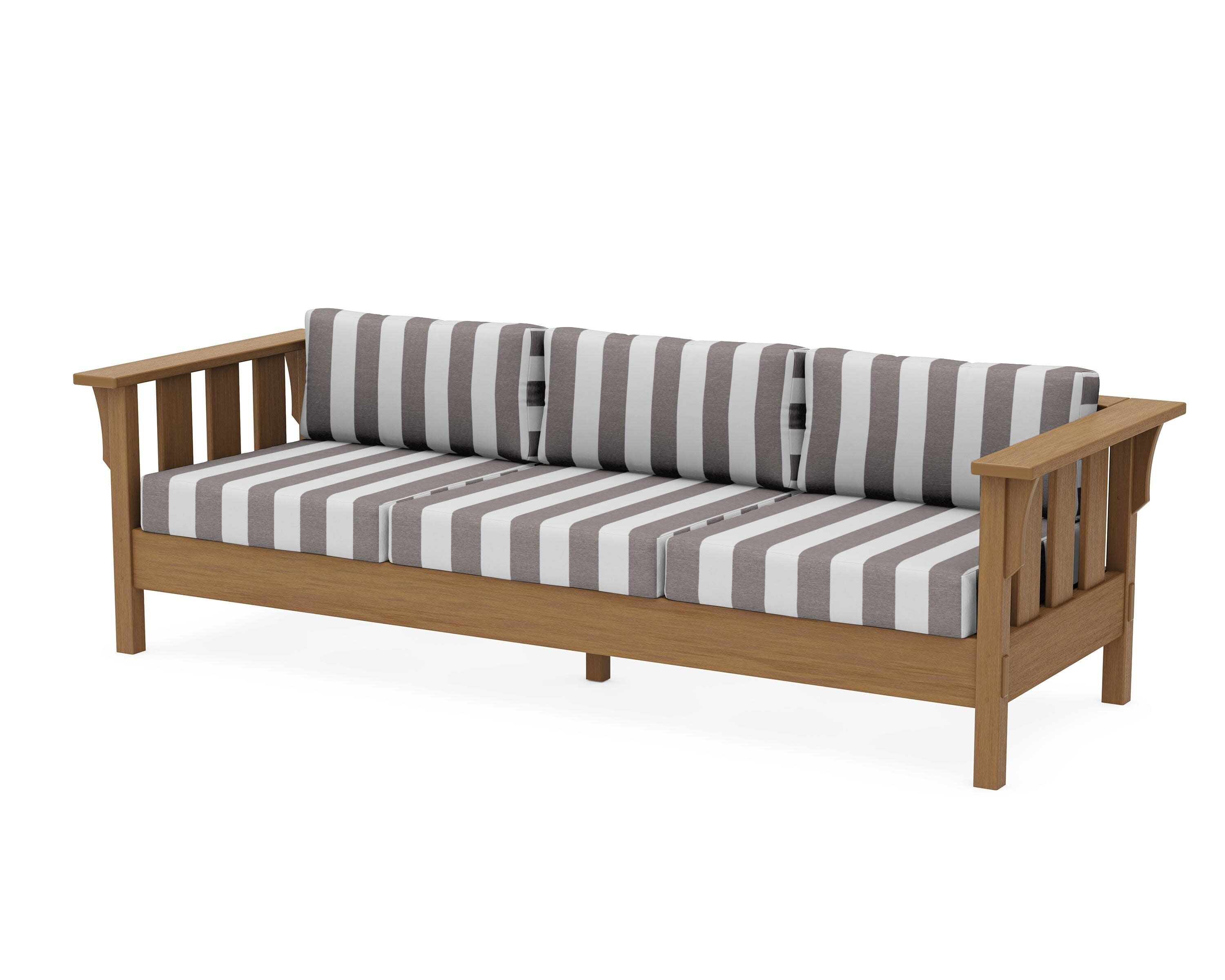 Acadia Deep Seating Sofa in Natural / Cabana Stripe Grey Mist
