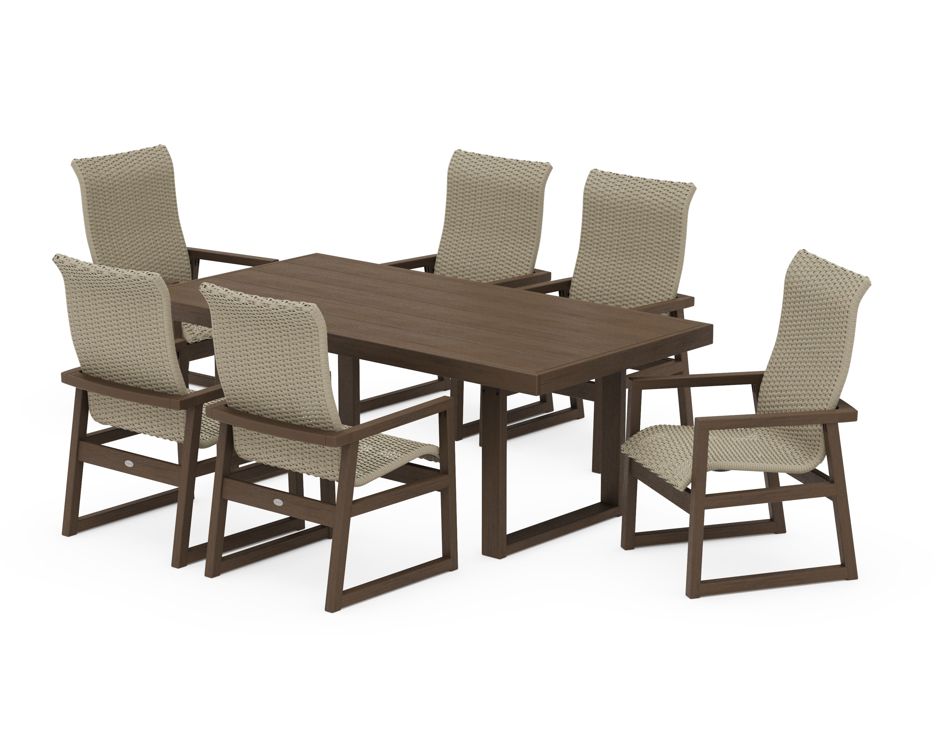 EDGE Woven Highback Arm Chair 7-Piece Dining Set in Kona / Dune Grass