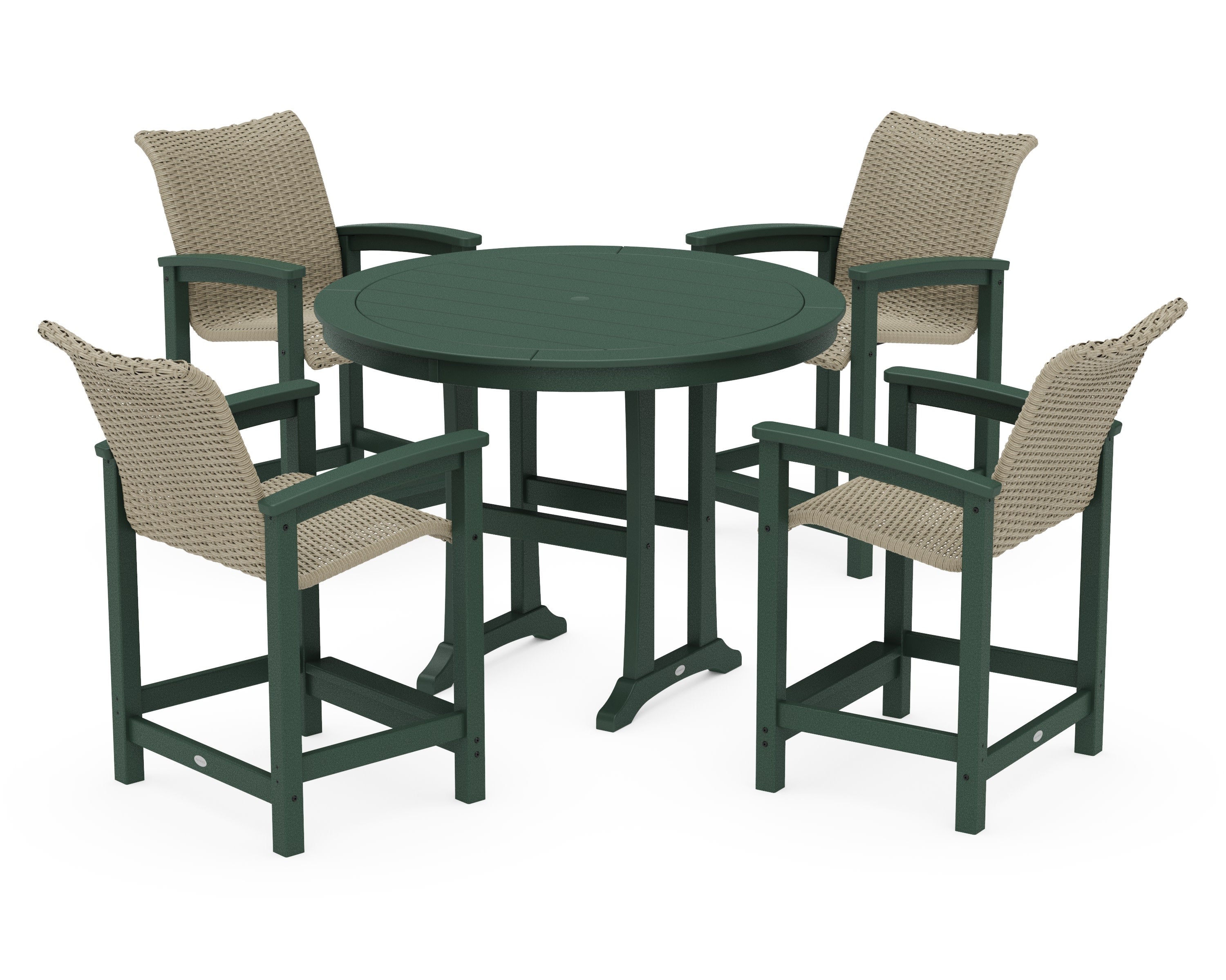 Coastal Woven 5-Piece Round Counter Set in Green / Dune Grass