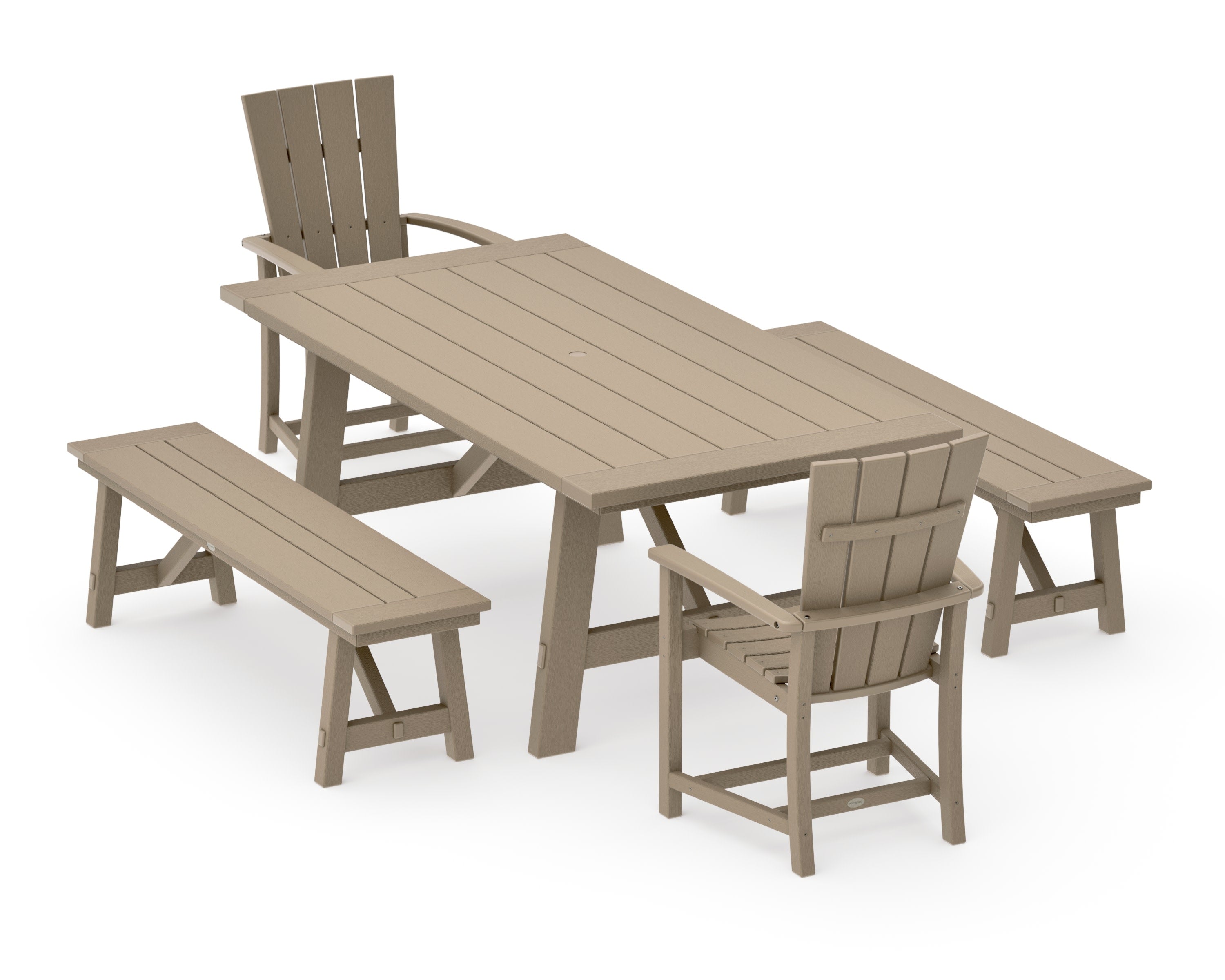 Quattro 5-Piece Rustic Farmhouse Dining Set With Benches in Vintage Sahara