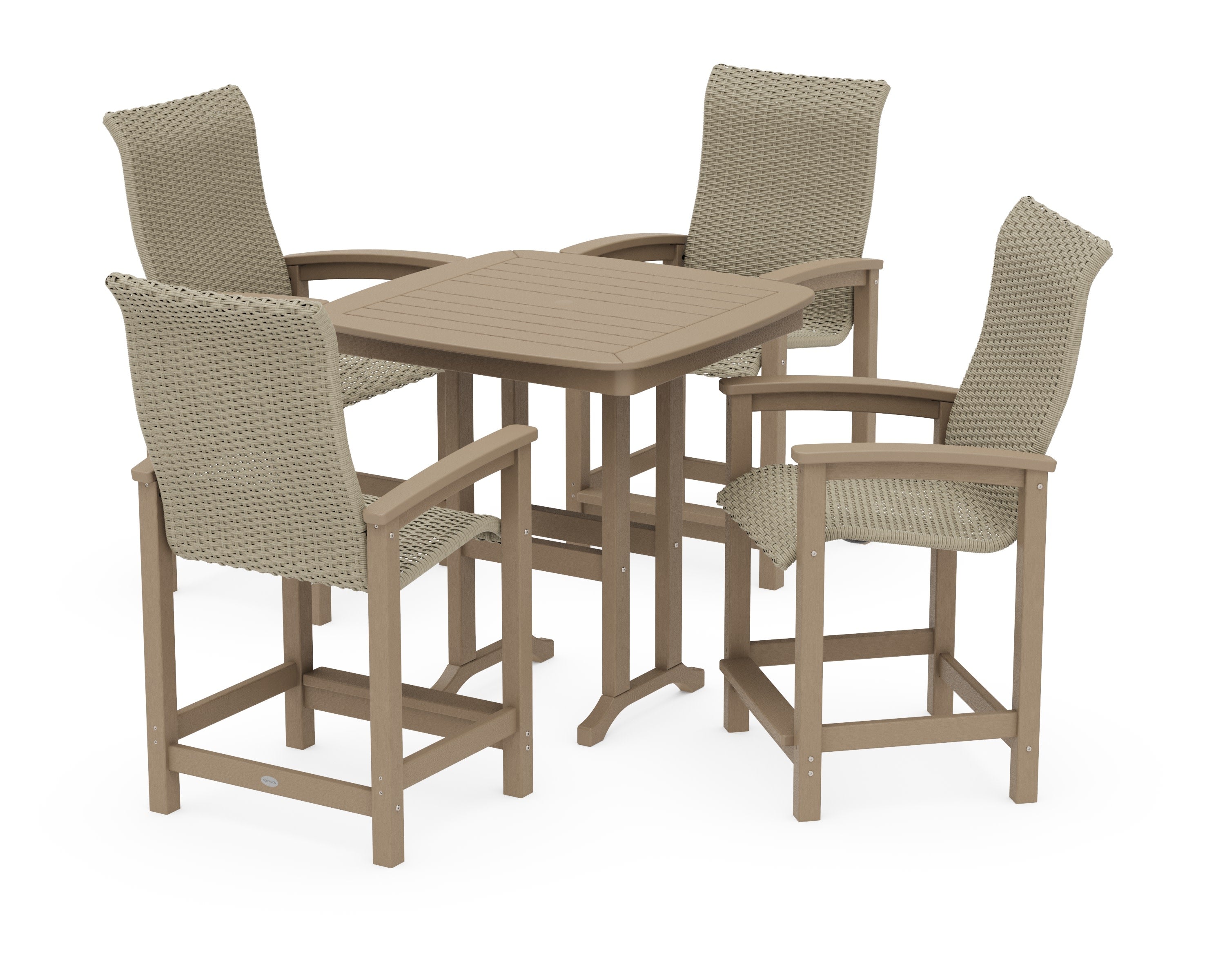 Coastal Woven High-Back 5-Piece Counter Set in Vintage Sahara / Dune Grass