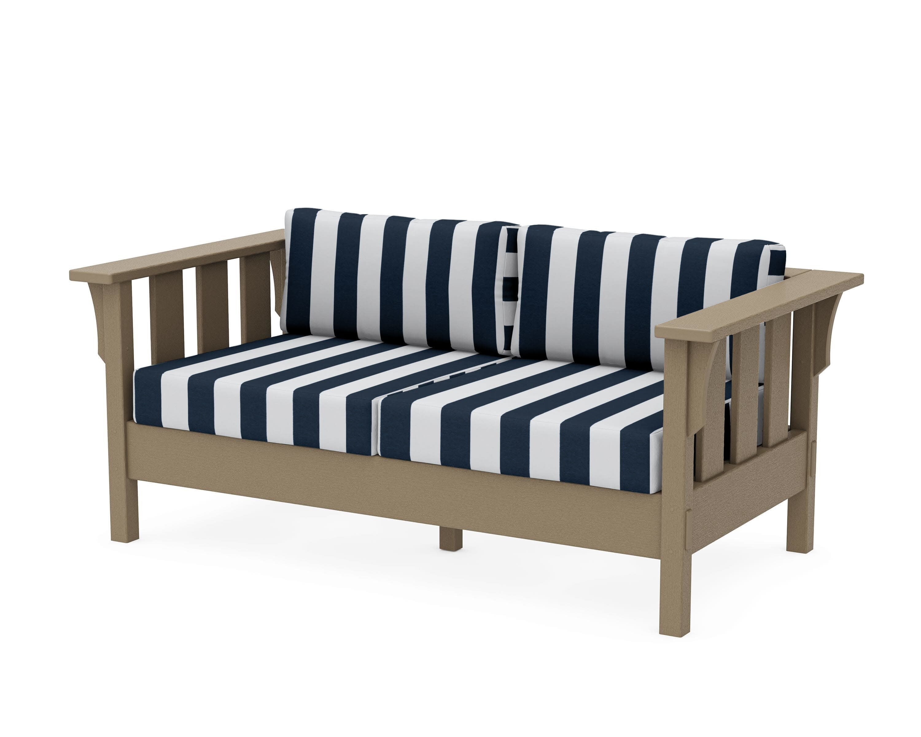 Acadia Deep Seating Loveseat in Vintage Sahara / Cabana Stripe Marine Indigo