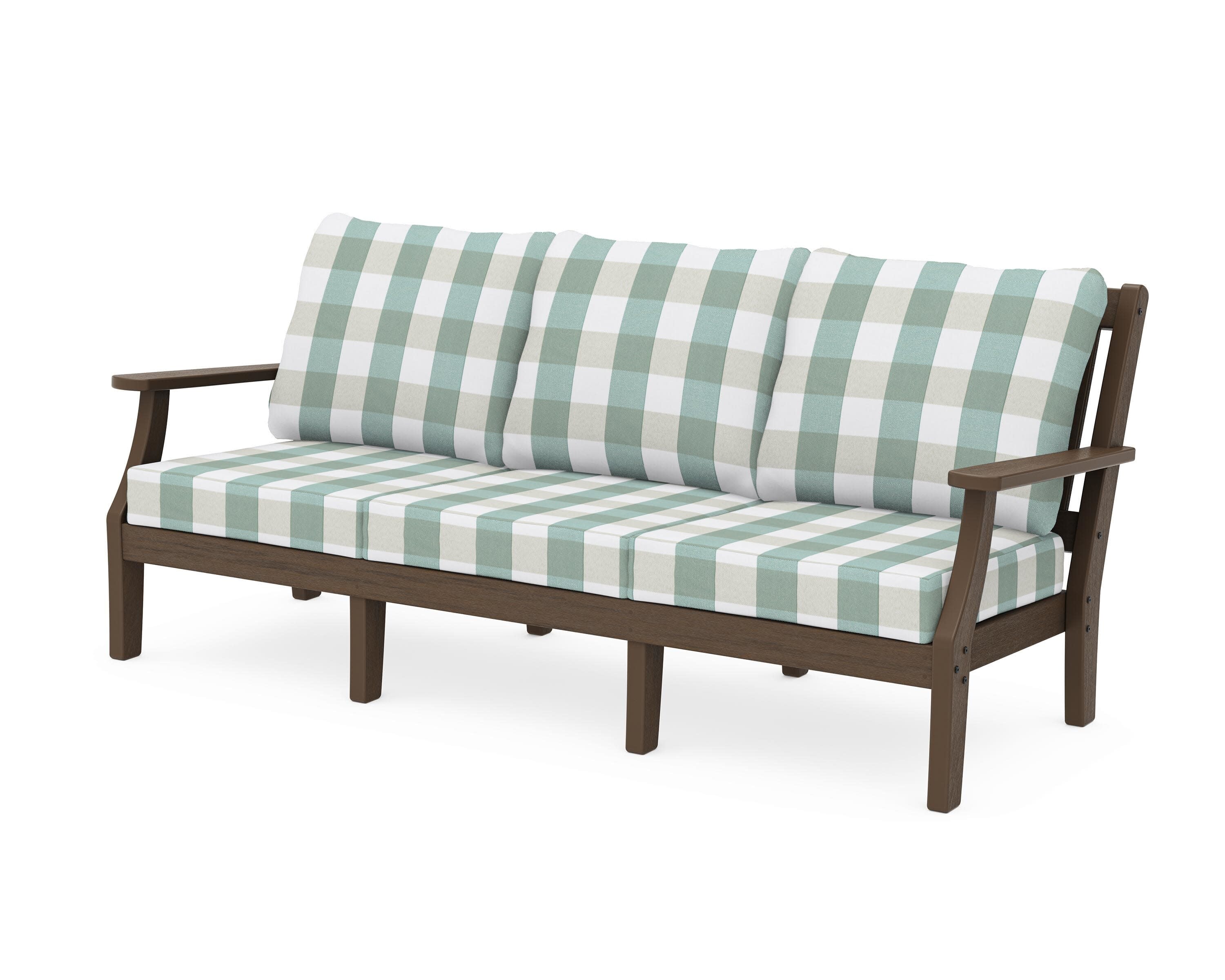 Chinoiserie Deep Seating Sofa in Kona / Buffalo Plaid Glacier Spa