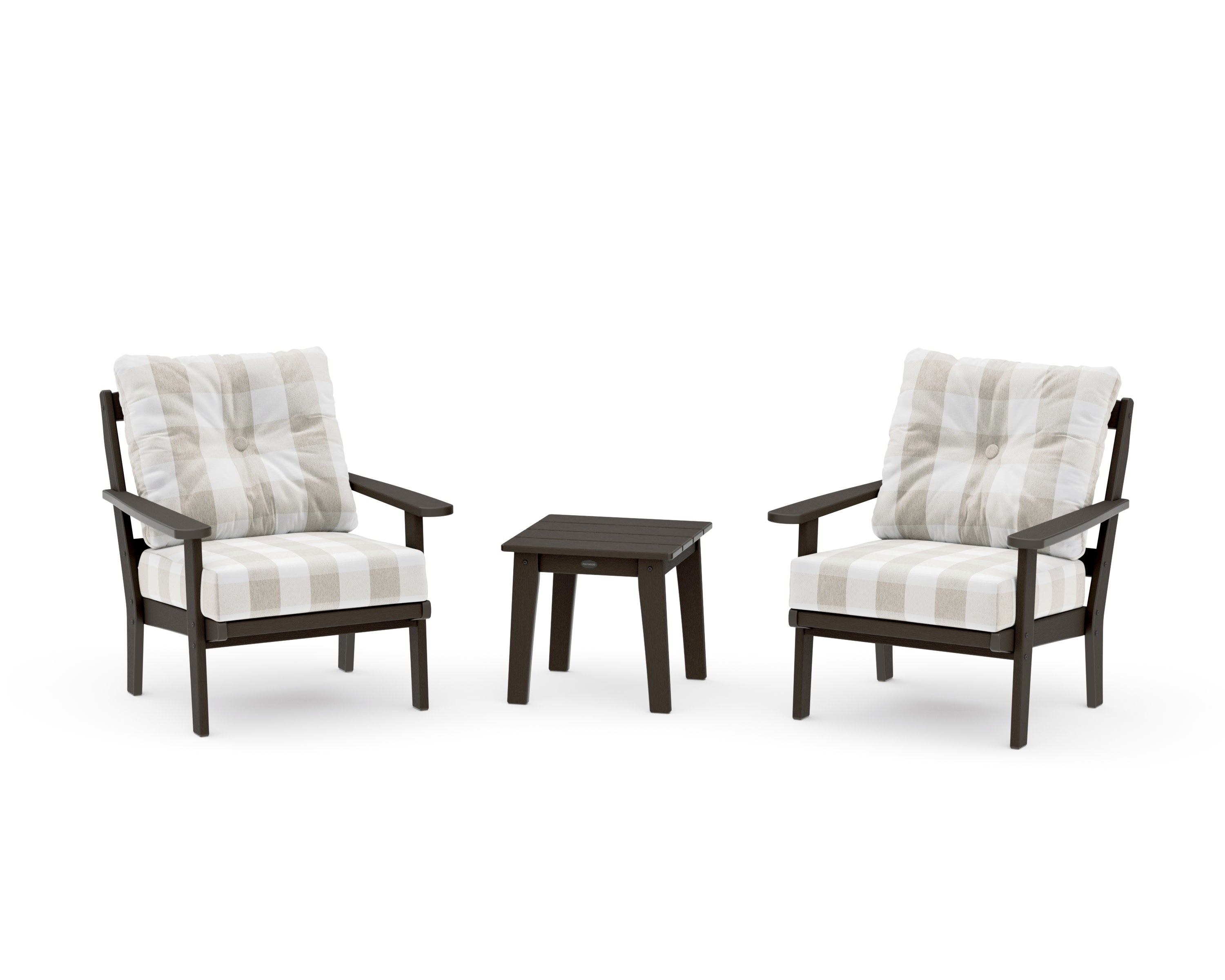 Mission 3-Piece Deep Seating Set in Vintage Coffee / Buffalo Plaid Dune Burlap