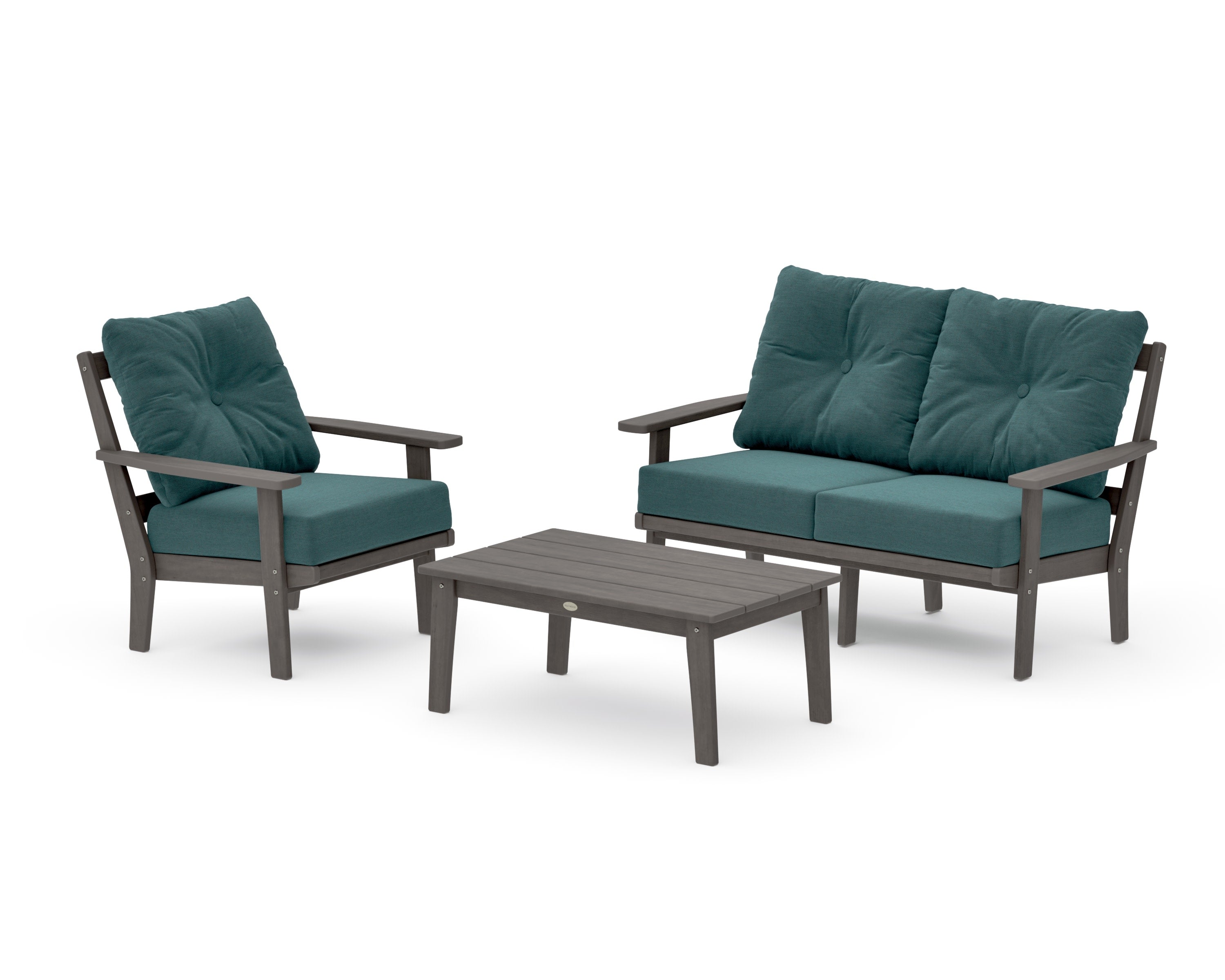 Prairie 3-Piece Deep Seating Set with Loveseat in Driftwood / Ocean Teal