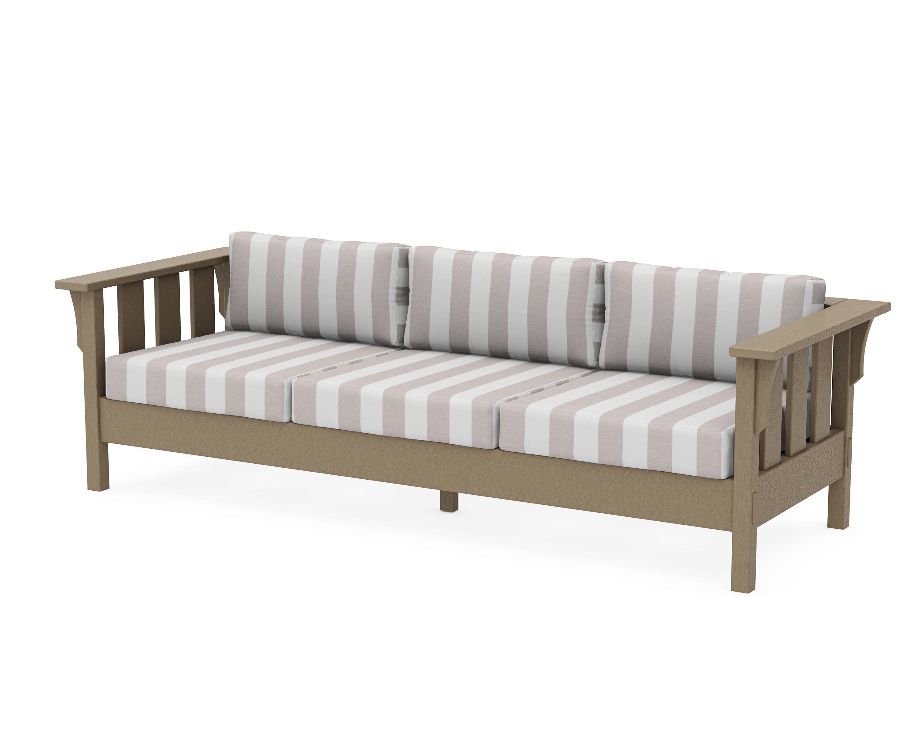Acadia Deep Seating Sofa in Vintage Sahara / Cabana Stripe Dune Burlap