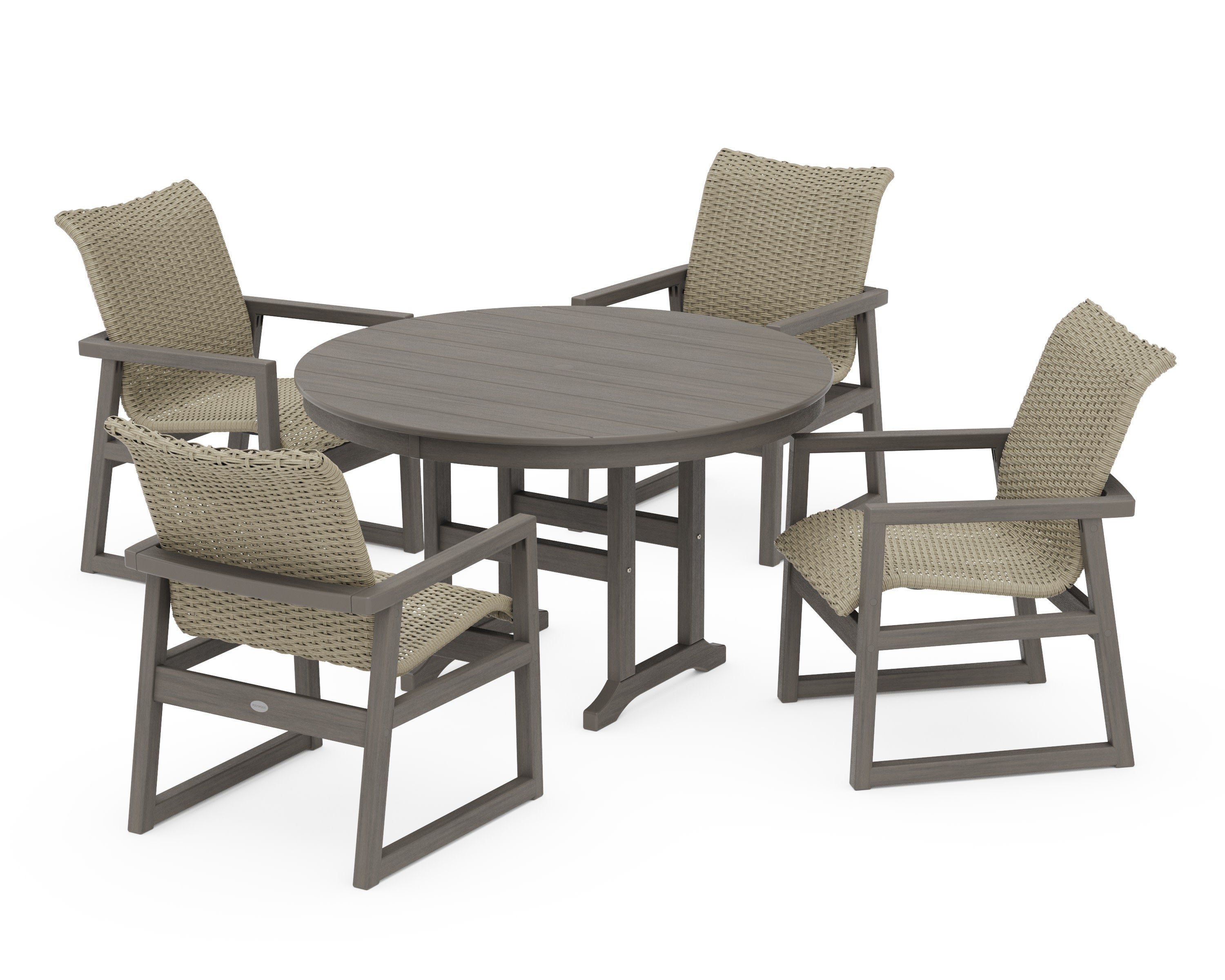EDGE Woven 5-Piece Round Farmhouse Dining Set in Driftwood / Dune Grass
