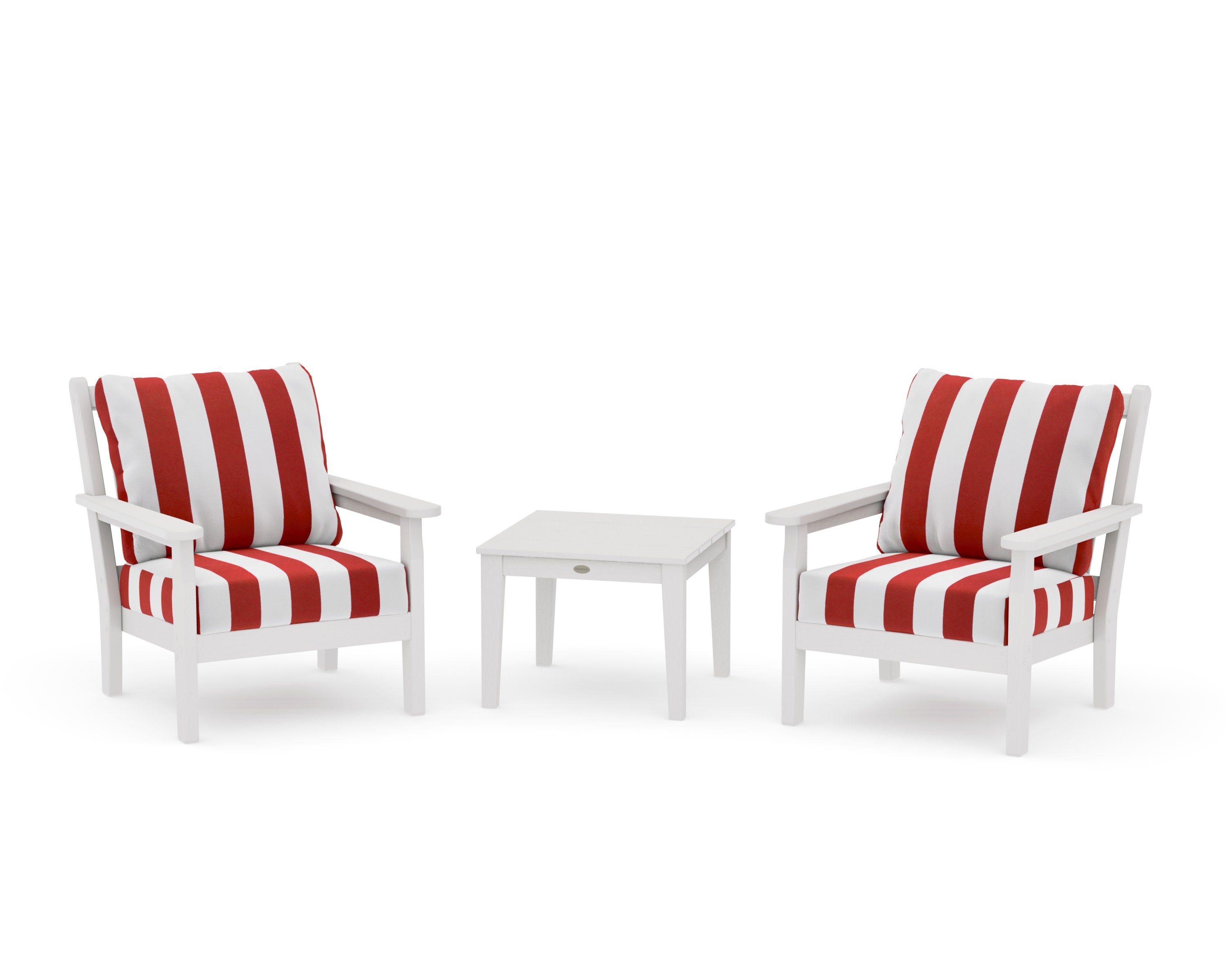 Chippendale 3-Piece Deep Seating Set in Vintage White / Cabana Stripe Crimson