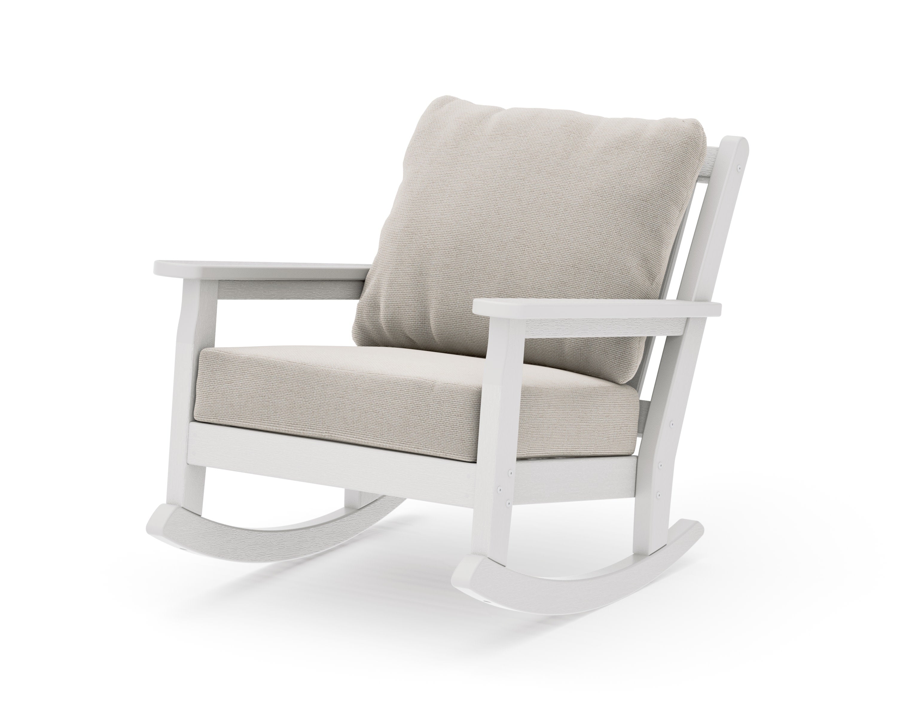Chippendale Deep Seating Rocking Chair in Vintage White / Dune Burlap